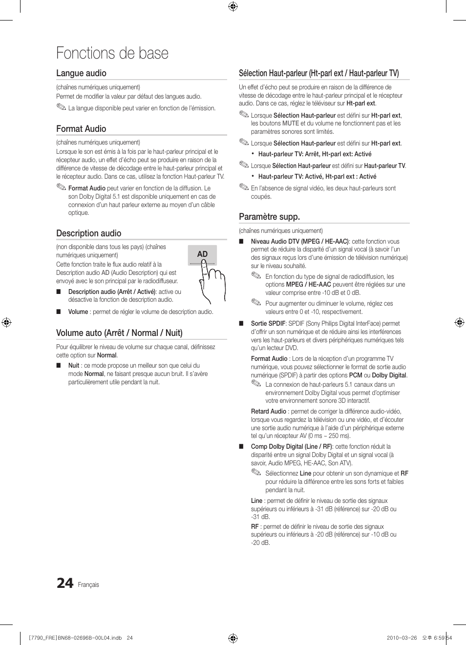 Fonctions de base | Samsung PS63C7700YS User Manual | Page 88 / 258