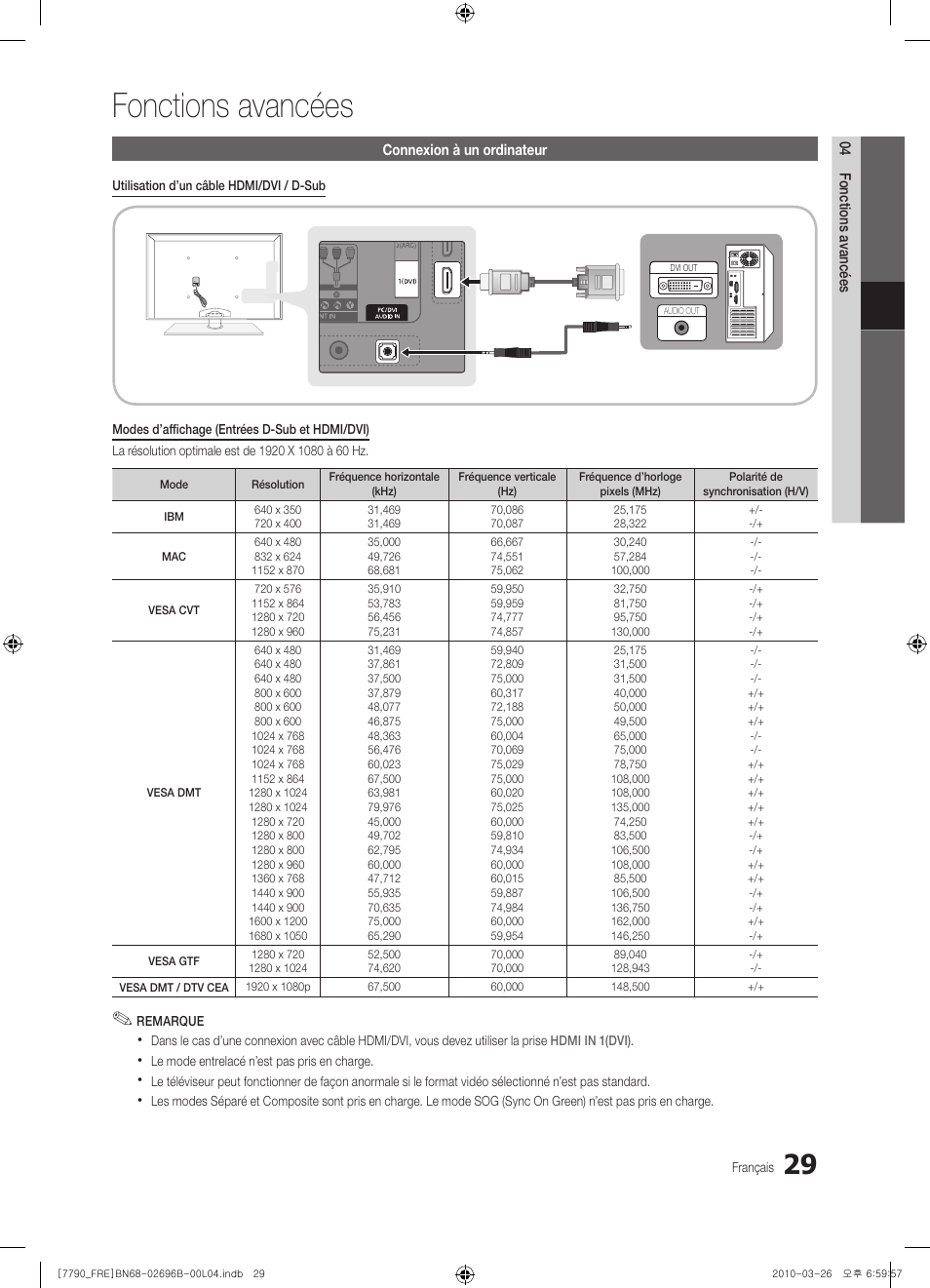 Fonctions avancées | Samsung PS63C7700YS User Manual | Page 93 / 258