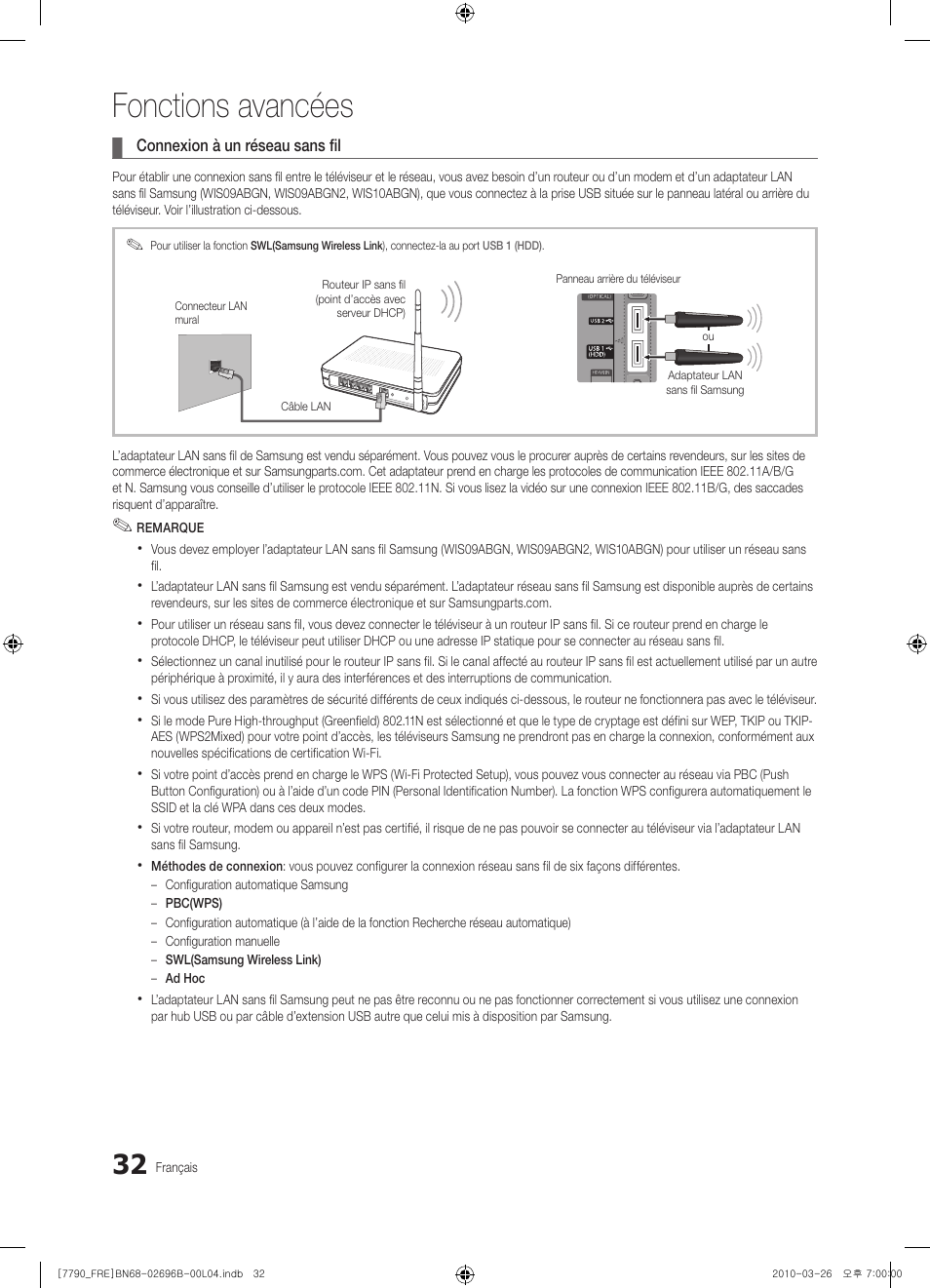 Fonctions avancées | Samsung PS63C7700YS User Manual | Page 96 / 258