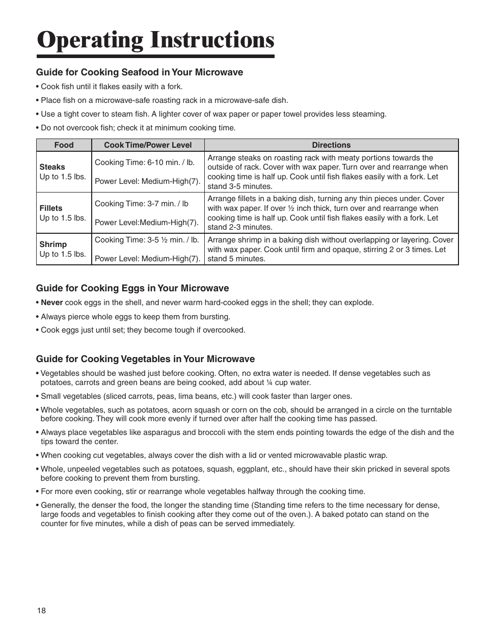 Operating instructions | Amana AMV5164BA/BC User Manual | Page 18 / 72