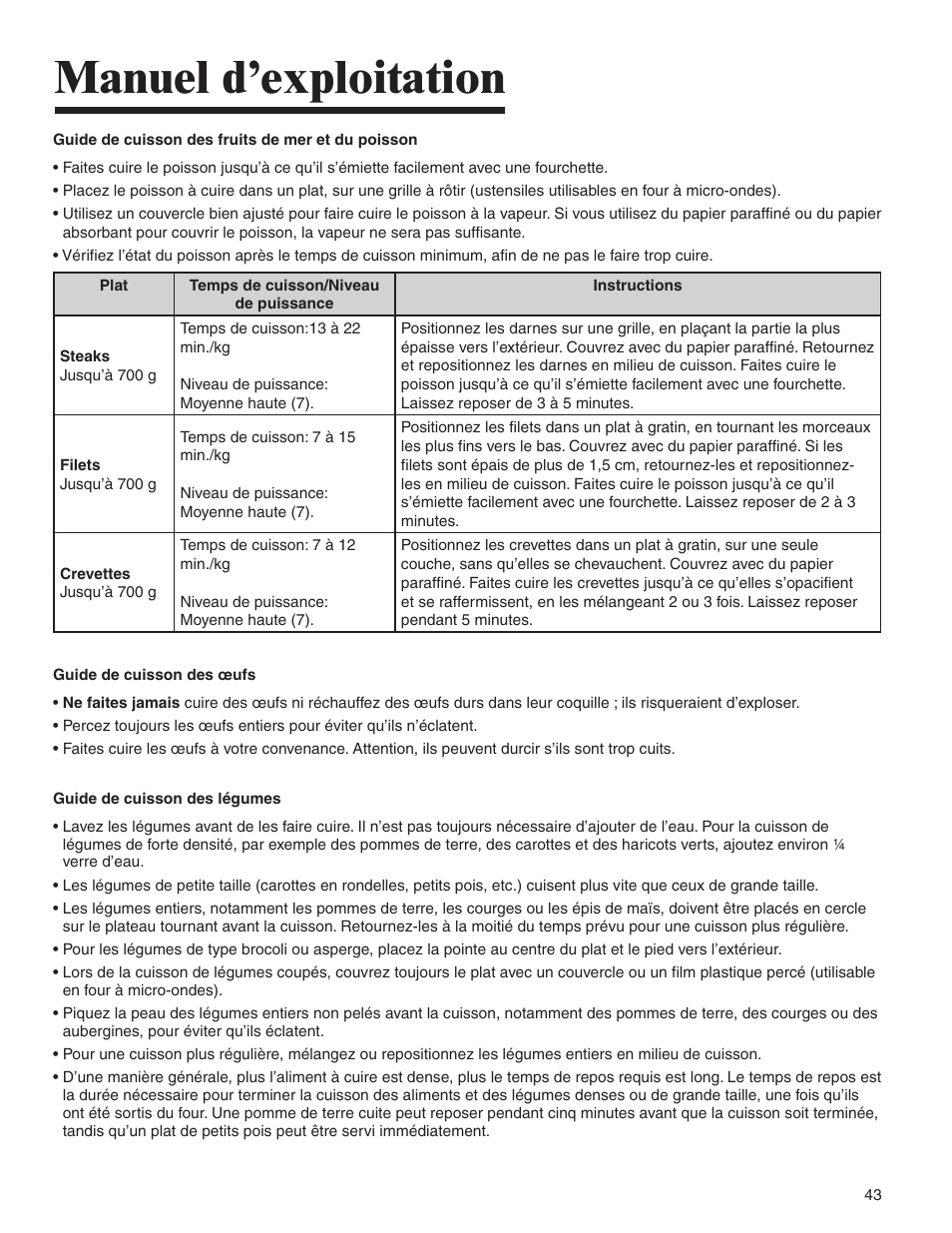 Manuel d’exploitation | Amana AMV5164BA/BC User Manual | Page 43 / 72