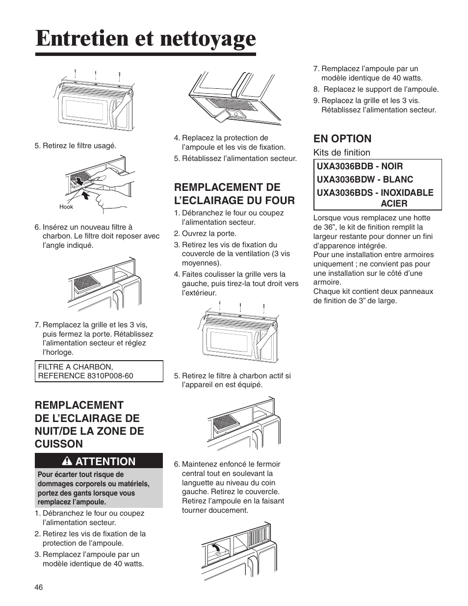 Entretien et nettoyage, Remplacement de l’eclairage du four, En option | Amana AMV5164BA/BC User Manual | Page 46 / 72