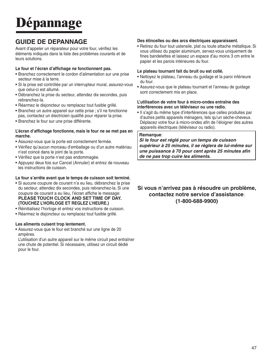 Dépannage, Guide de depannage | Amana AMV5164BA/BC User Manual | Page 47 / 72