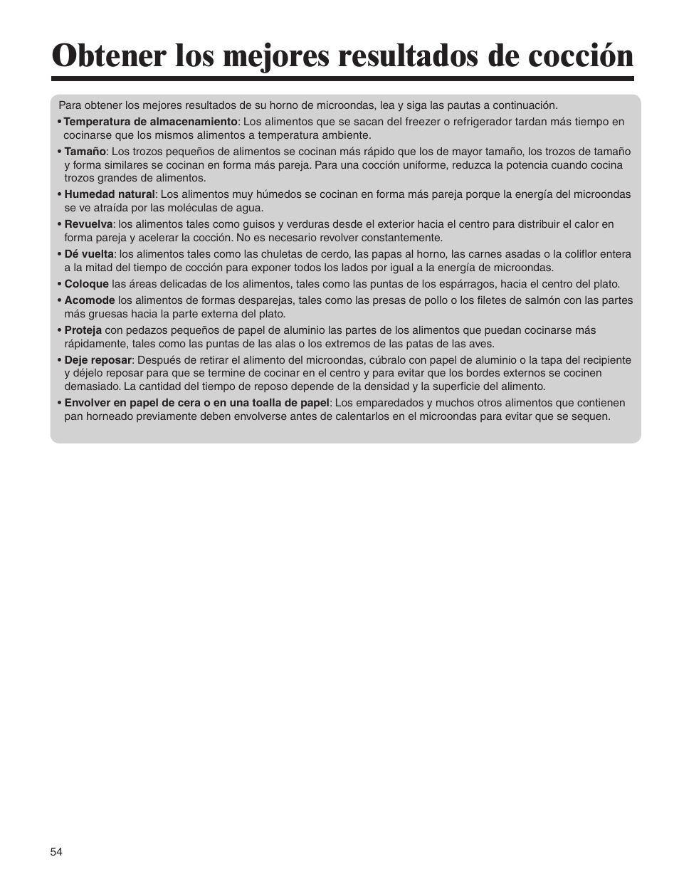 Obtener los mejores resultados de cocción | Amana AMV5164BA/BC User Manual | Page 54 / 72