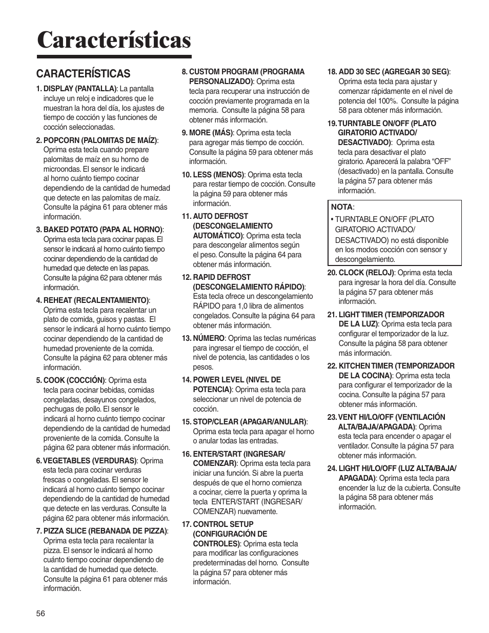 Características | Amana AMV5164BA/BC User Manual | Page 56 / 72