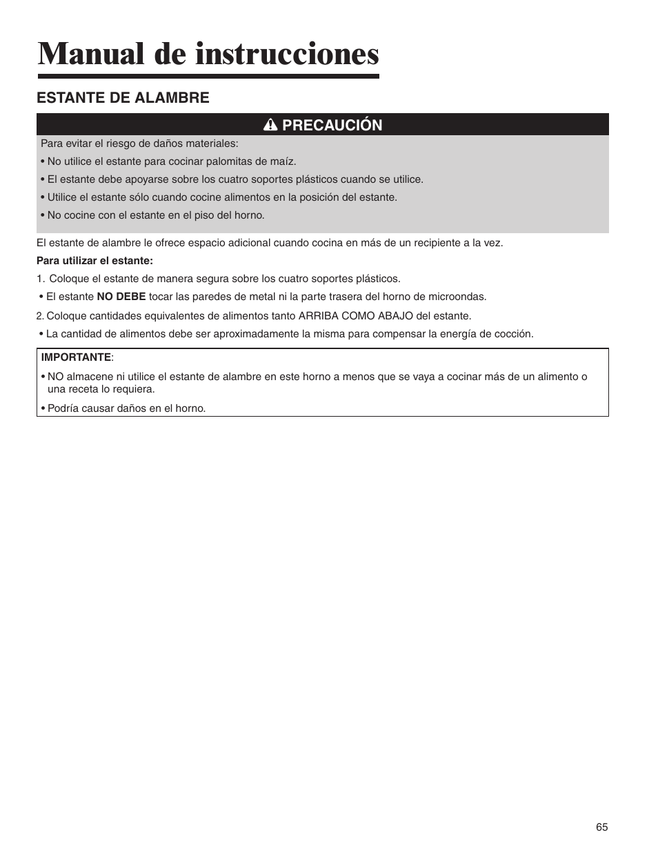 Manual de instrucciones | Amana AMV5164BA/BC User Manual | Page 65 / 72