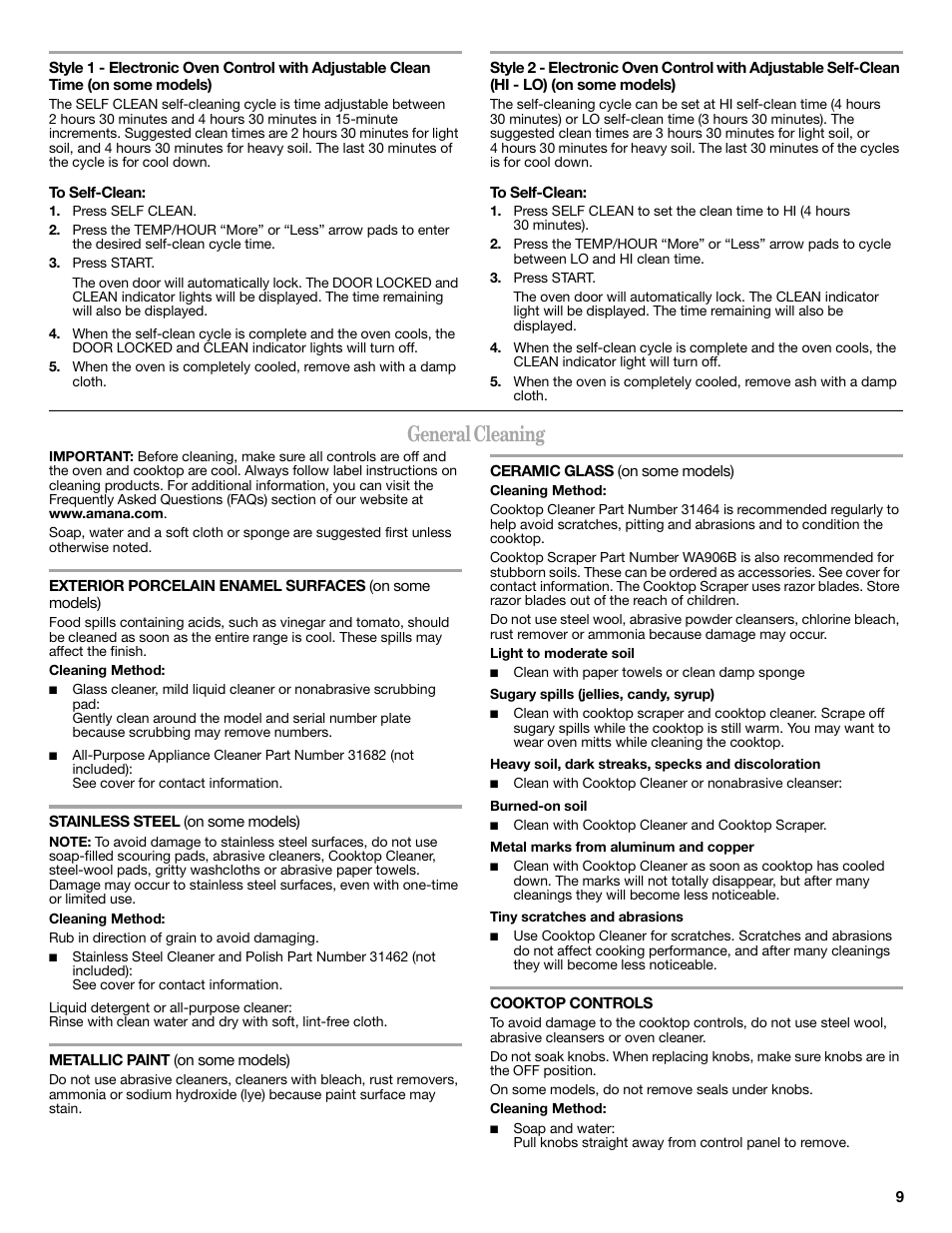 General cleaning | Amana W103209878 User Manual | Page 9 / 12