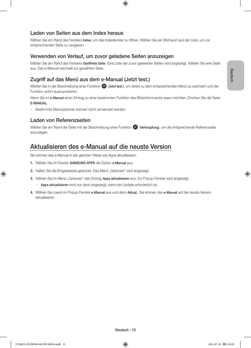 Aktualisieren des e-manual auf die neuste version, Laden von seiten aus dem index heraus, Laden von referenzseiten | Samsung UE55H6870SS User Manual | Page 35 / 81