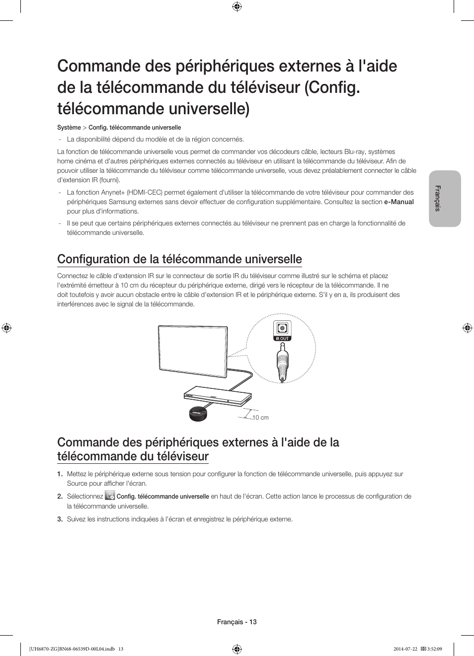 Configuration de la télécommande universelle | Samsung UE55H6870SS User Manual | Page 53 / 81