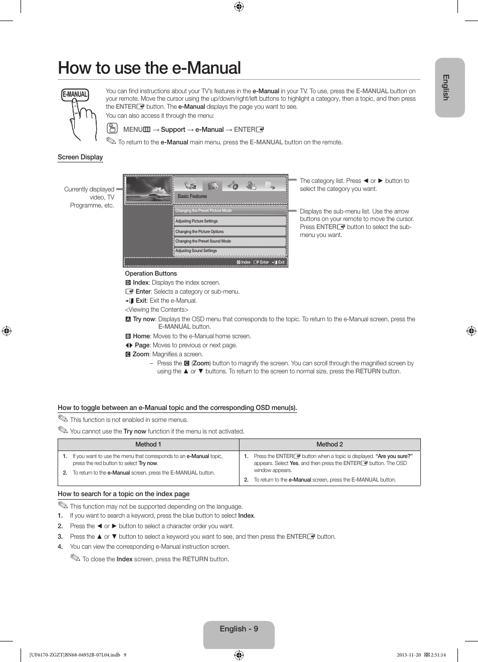 How to use the e-manual | Samsung UE60F6170SS User Manual | Page 9 / 83