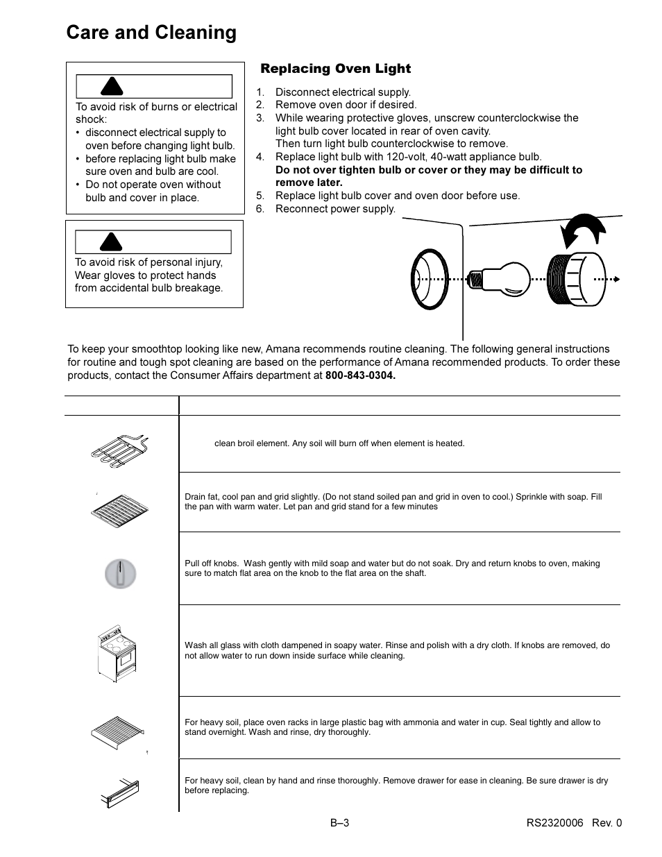 Care and cleaning, Caution, Warning | Amana RS2320006 User Manual | Page 27 / 39