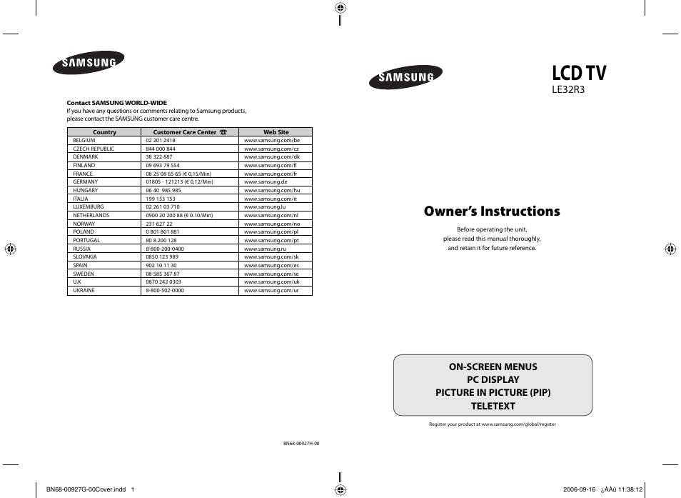 Samsung LE32R32B User Manual | 187 pages