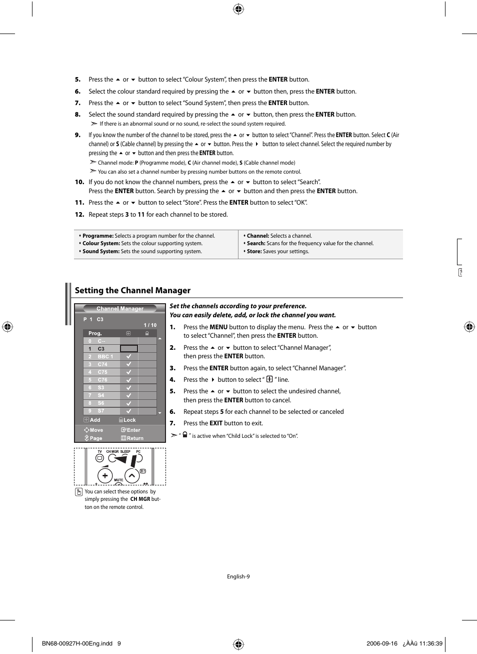 Setting the channel manager | Samsung LE32R32B User Manual | Page 11 / 187