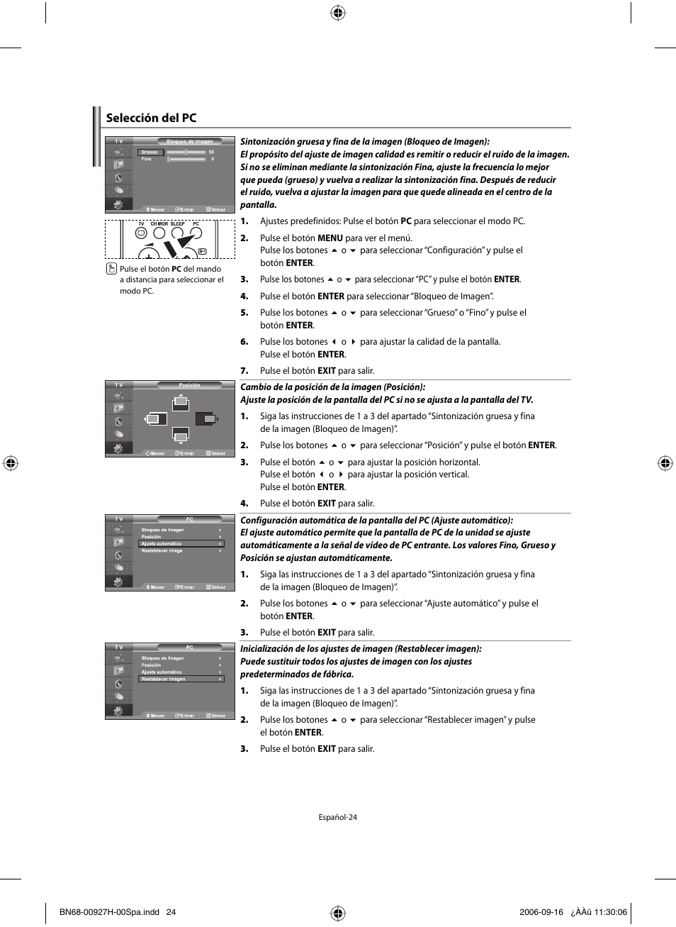 Selección del pc | Samsung LE32R32B User Manual | Page 130 / 187