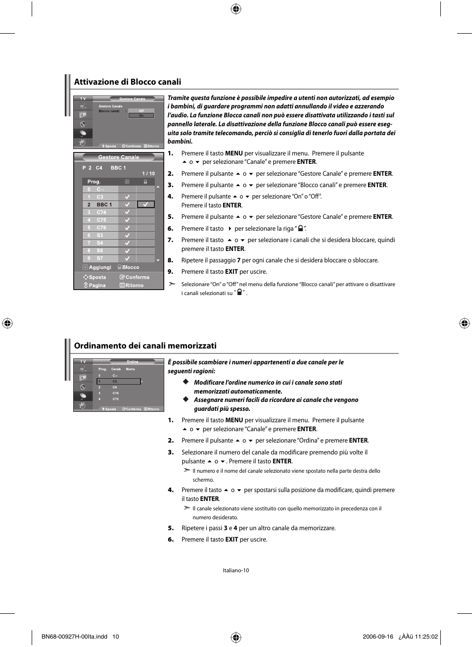 Attivazione di blocco canali | Samsung LE32R32B User Manual | Page 168 / 187