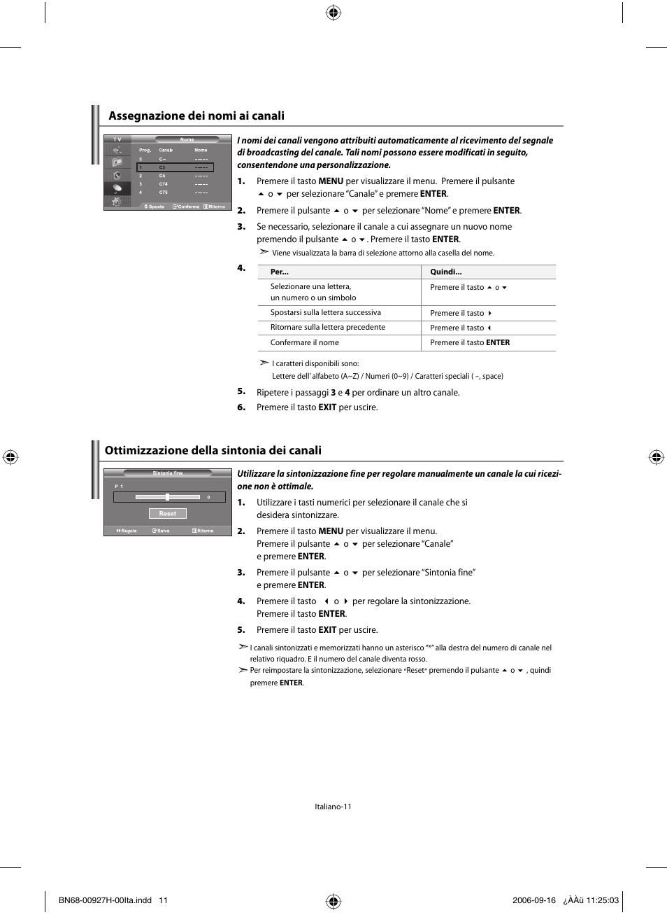 Ottimizzazione della sintonia dei canali, Assegnazione dei nomi ai canali | Samsung LE32R32B User Manual | Page 169 / 187