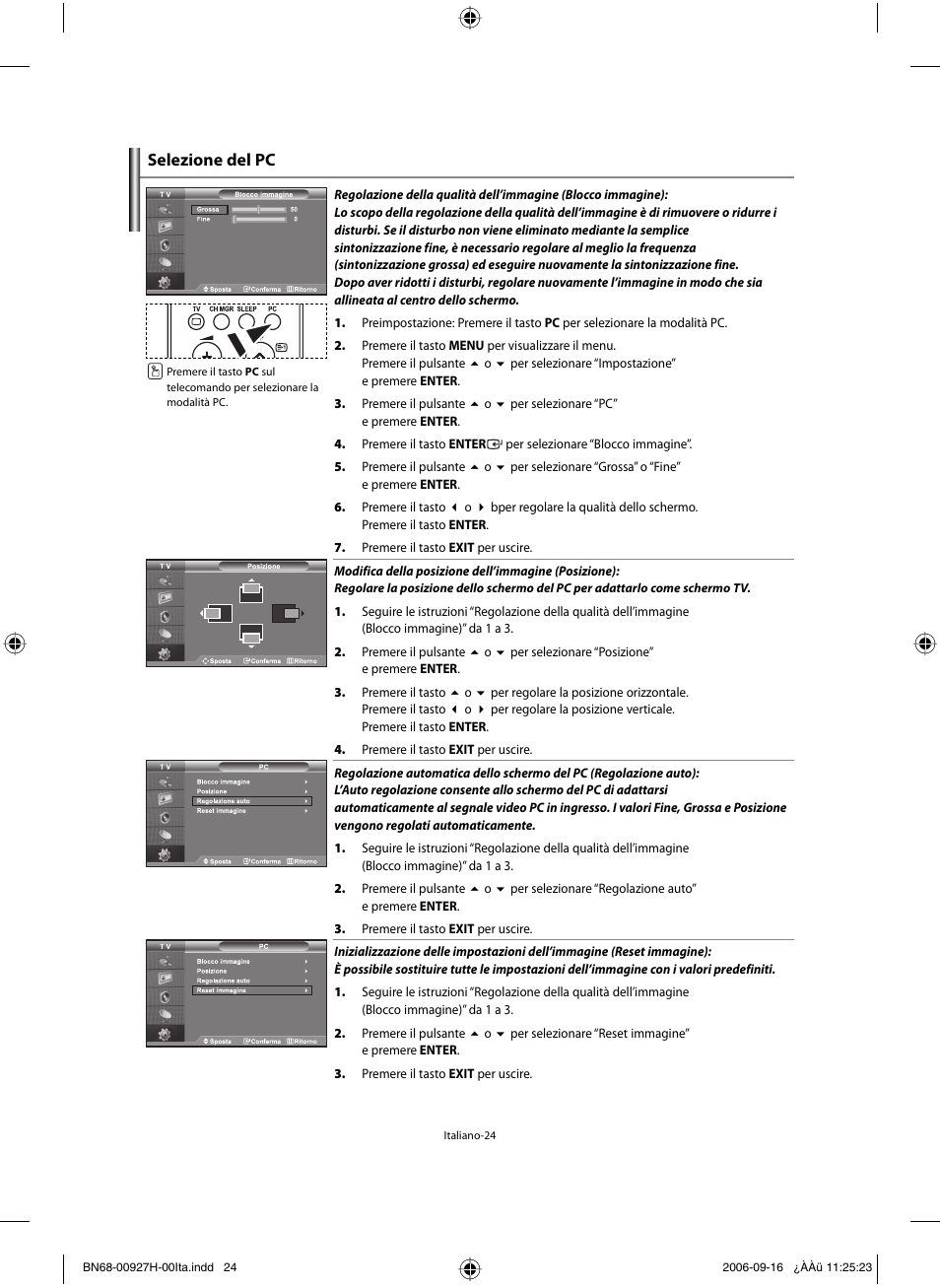 Selezione del pc | Samsung LE32R32B User Manual | Page 182 / 187