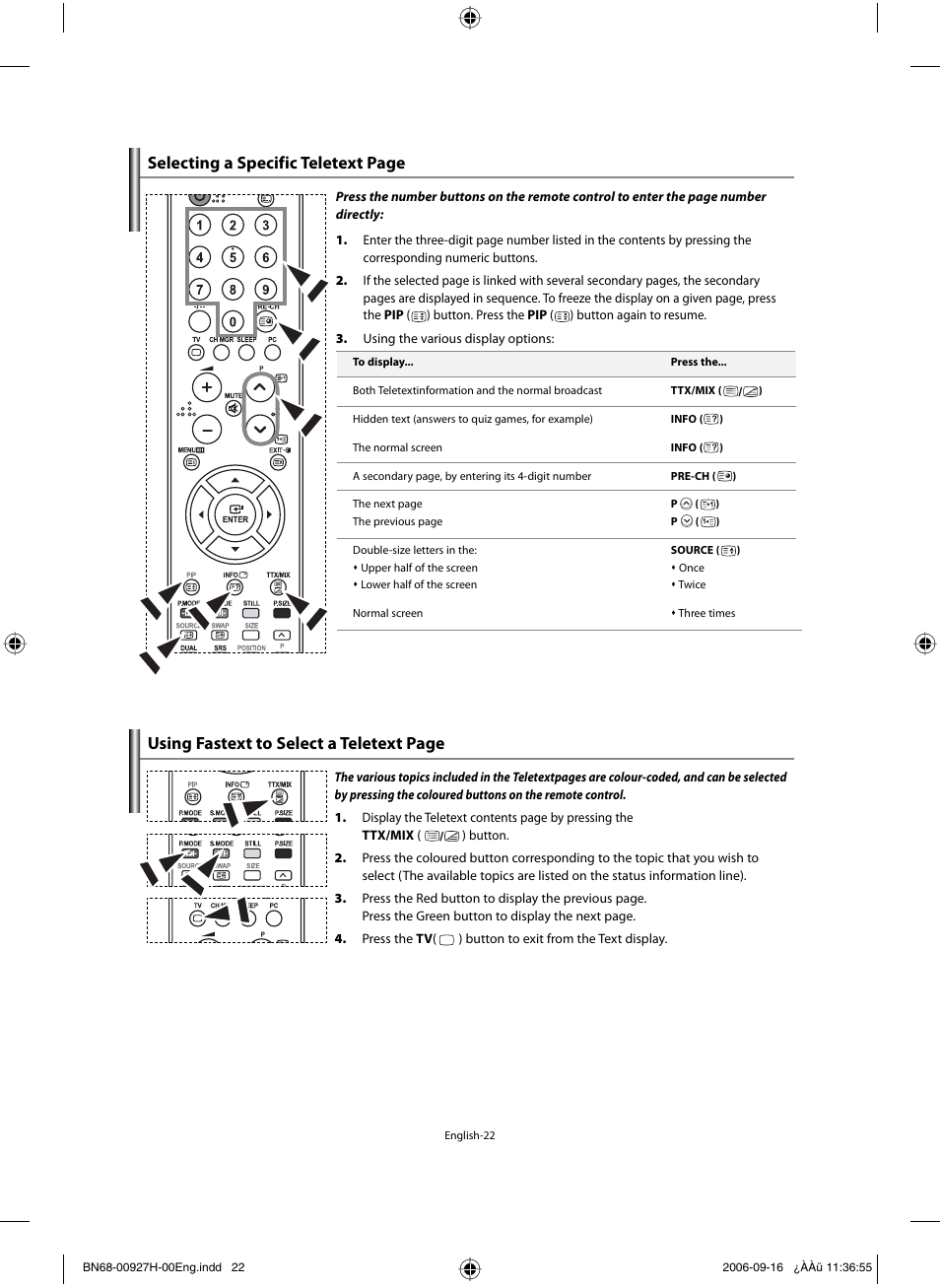 Selecting a specific teletext page, Using fastext to select a teletext page | Samsung LE32R32B User Manual | Page 24 / 187