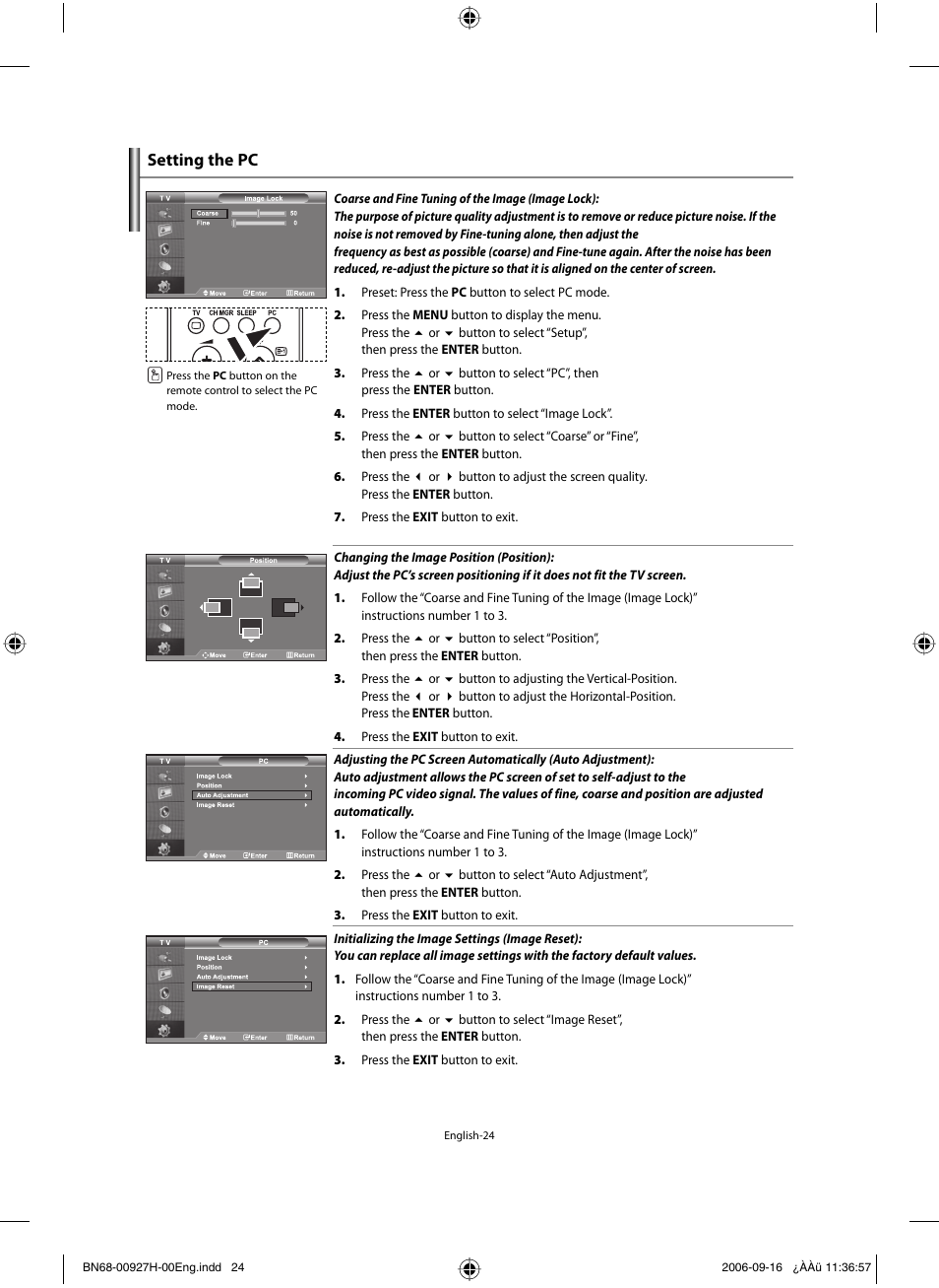 Setting the pc | Samsung LE32R32B User Manual | Page 26 / 187