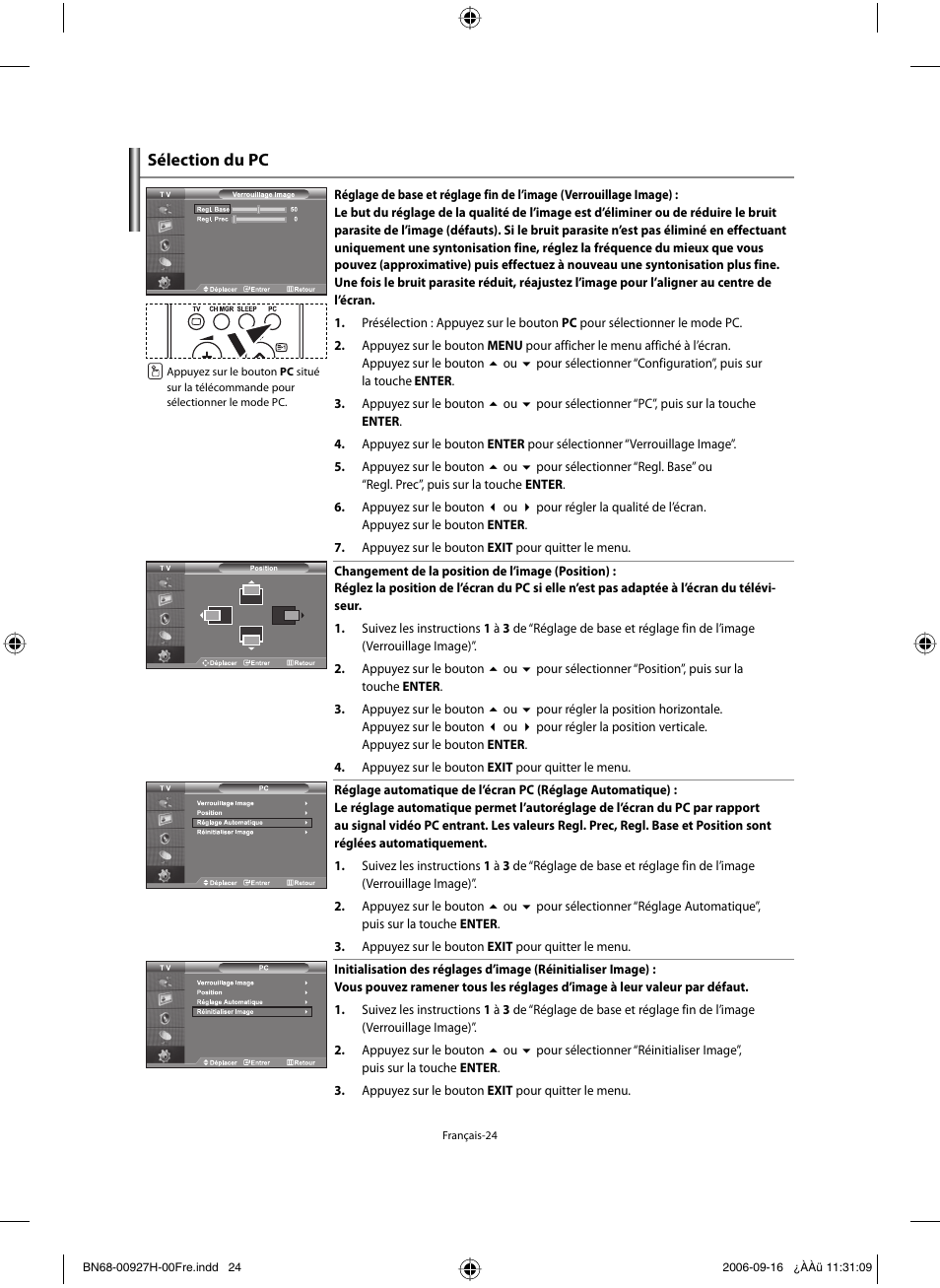 Sélection du pc | Samsung LE32R32B User Manual | Page 52 / 187