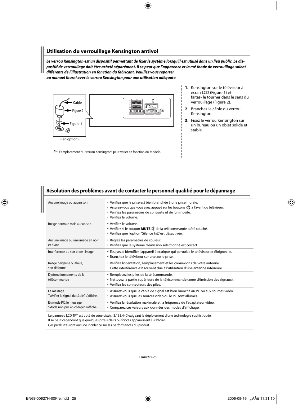 Utilisation du verrouillage kensington antivol | Samsung LE32R32B User Manual | Page 53 / 187