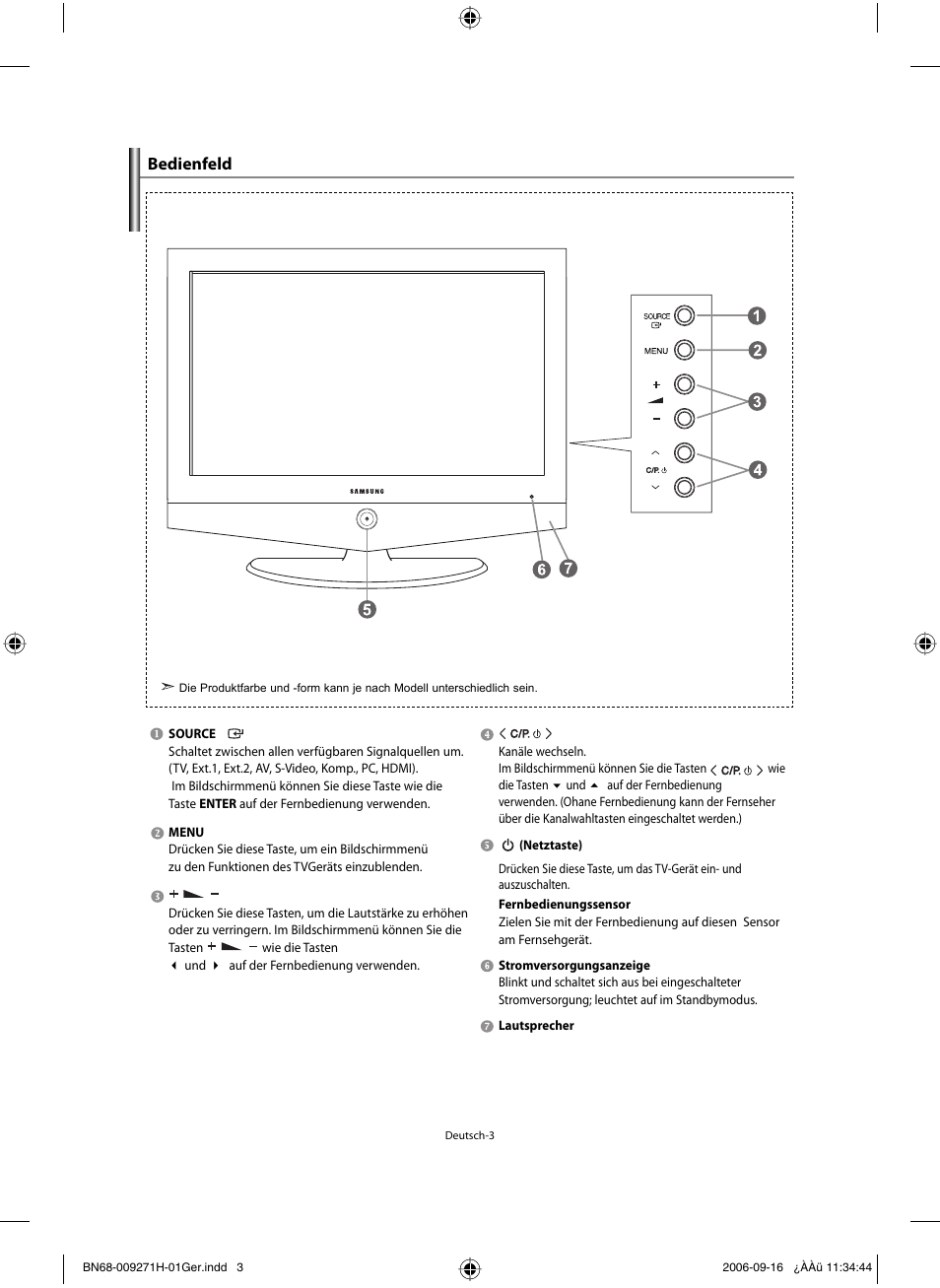 Bedienfeld | Samsung LE32R32B User Manual | Page 57 / 187