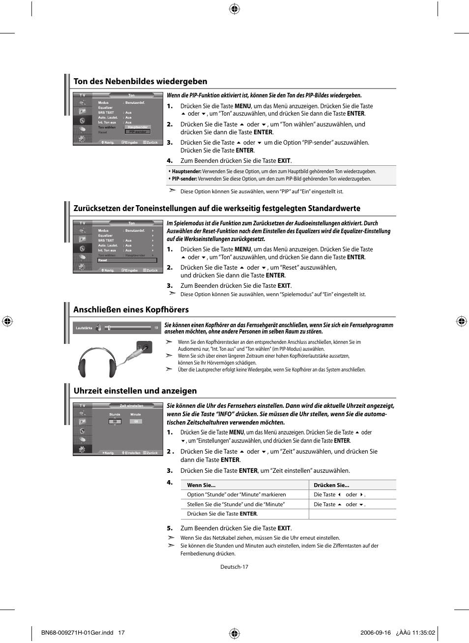 Ton des nebenbildes wiedergeben, Anschließen eines kopfhörers | Samsung LE32R32B User Manual | Page 71 / 187
