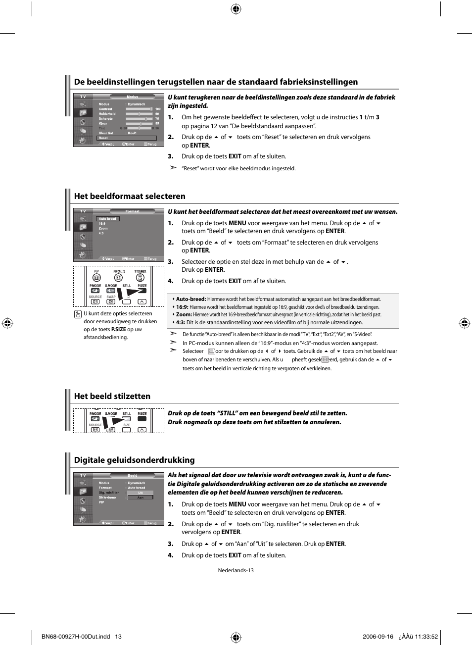 Het beeldformaat selecteren, Digitale geluidsonderdrukking | Samsung LE32R32B User Manual | Page 93 / 187