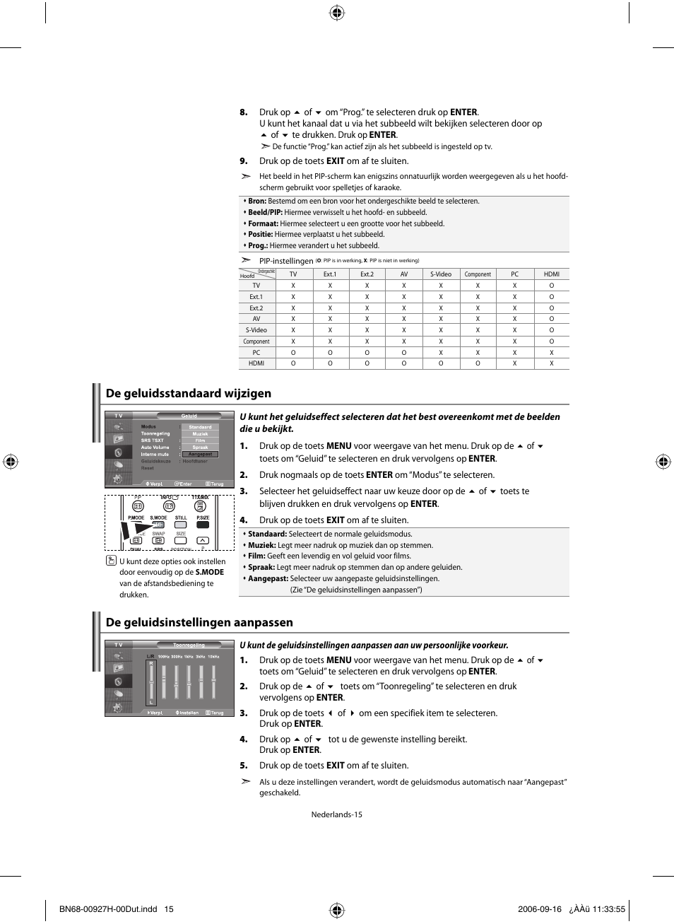 De geluidsstandaard wijzigen, De geluidsinstellingen aanpassen | Samsung LE32R32B User Manual | Page 95 / 187