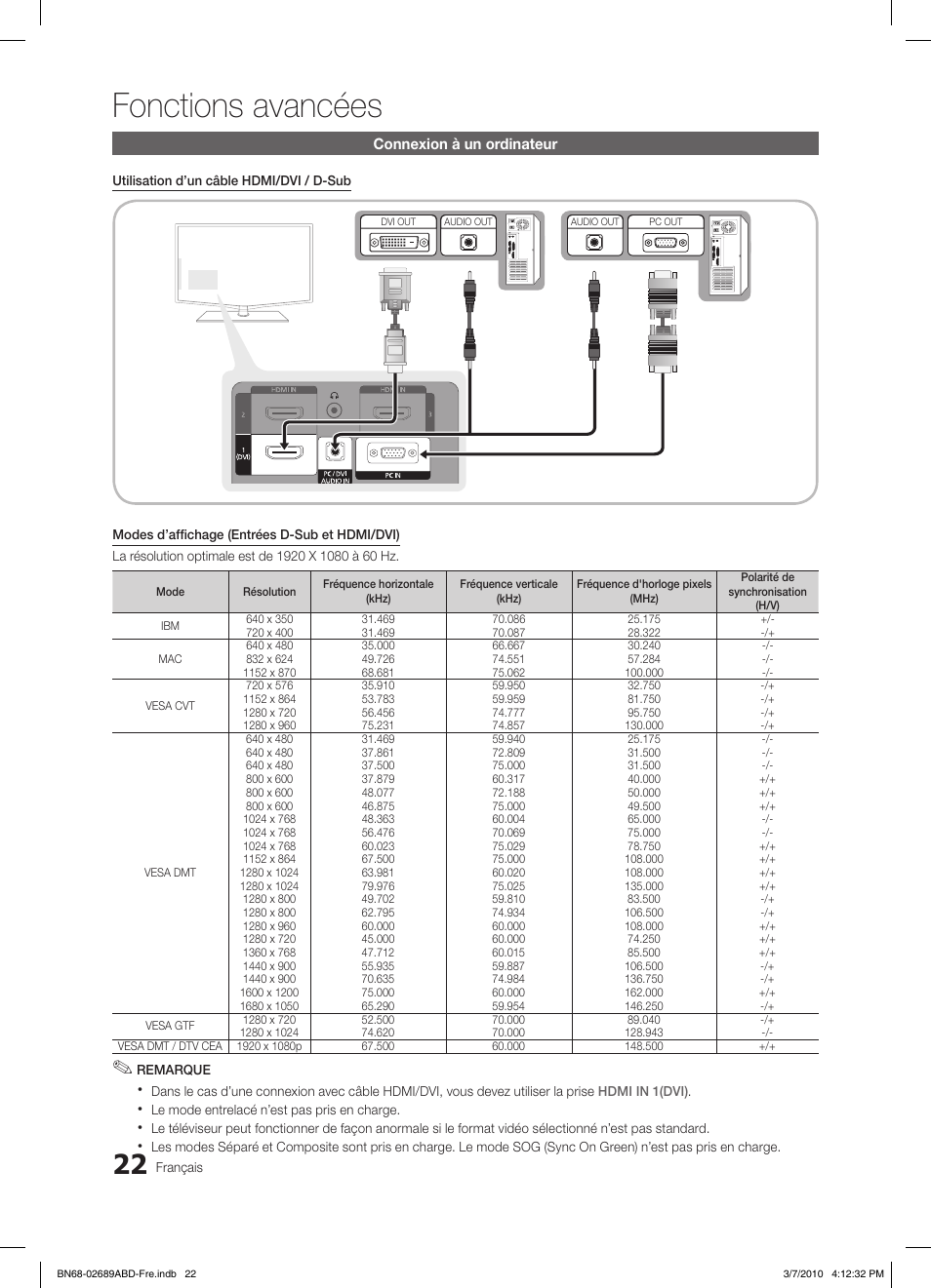 Fonctions avancées | Samsung LE37C630K1W User Manual | Page 120 / 197