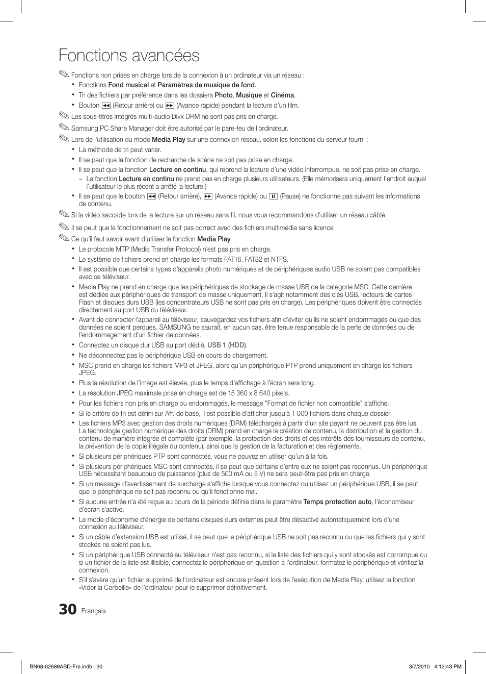 Fonctions avancées | Samsung LE37C630K1W User Manual | Page 128 / 197