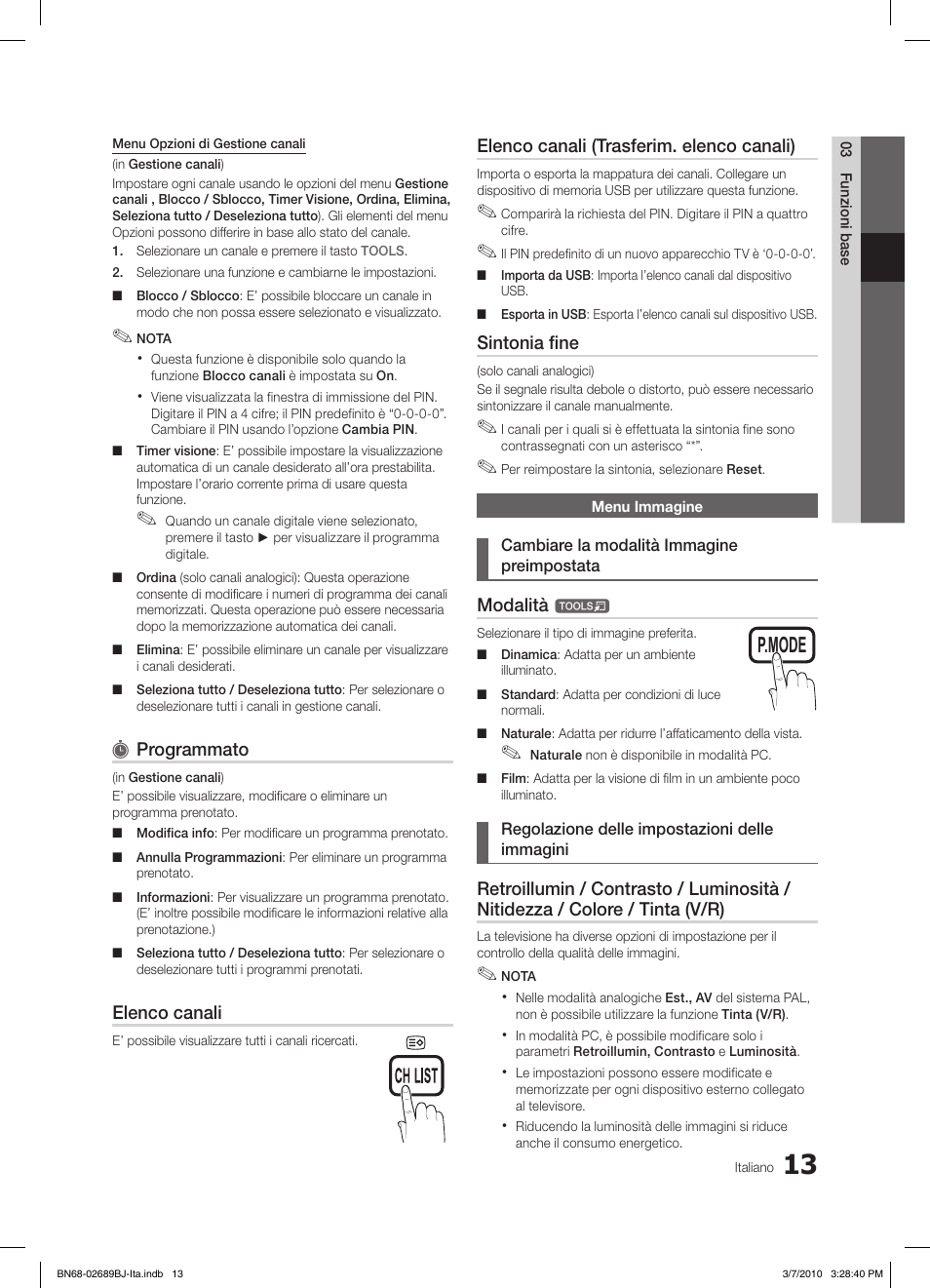 S.mode p.mode s.mode p.mode, Programmato, Elenco canali | Elenco canali (trasferim. elenco canali), Sintonia fine, Modalità | Samsung LE37C630K1W User Manual | Page 160 / 197