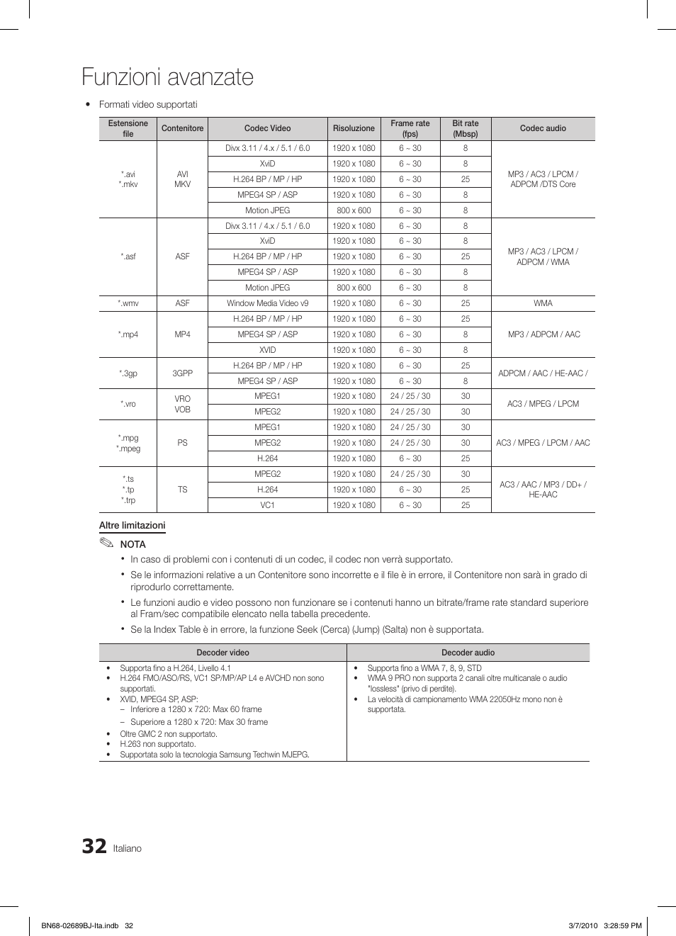 Funzioni avanzate | Samsung LE37C630K1W User Manual | Page 179 / 197