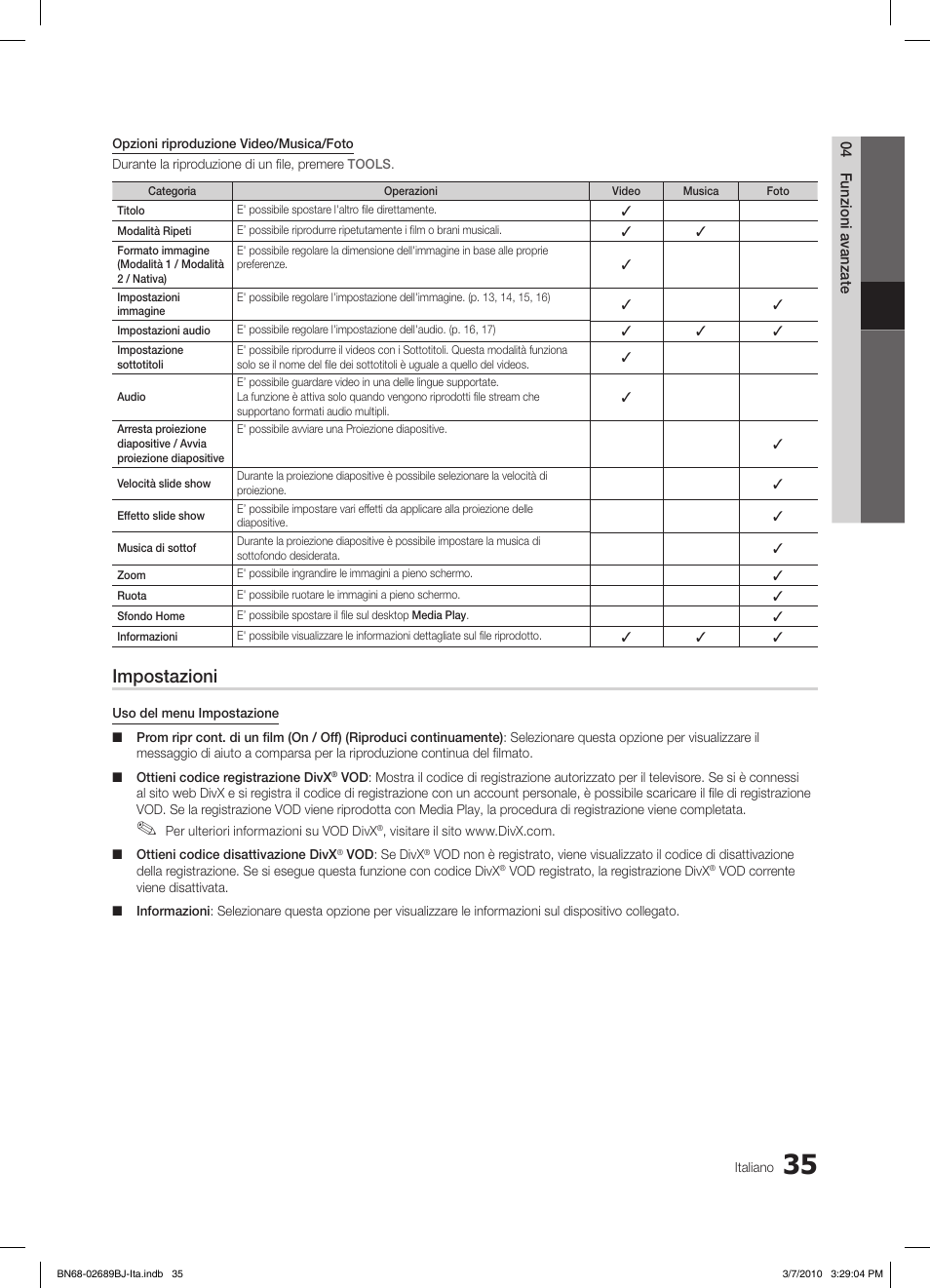 Impostazioni | Samsung LE37C630K1W User Manual | Page 182 / 197