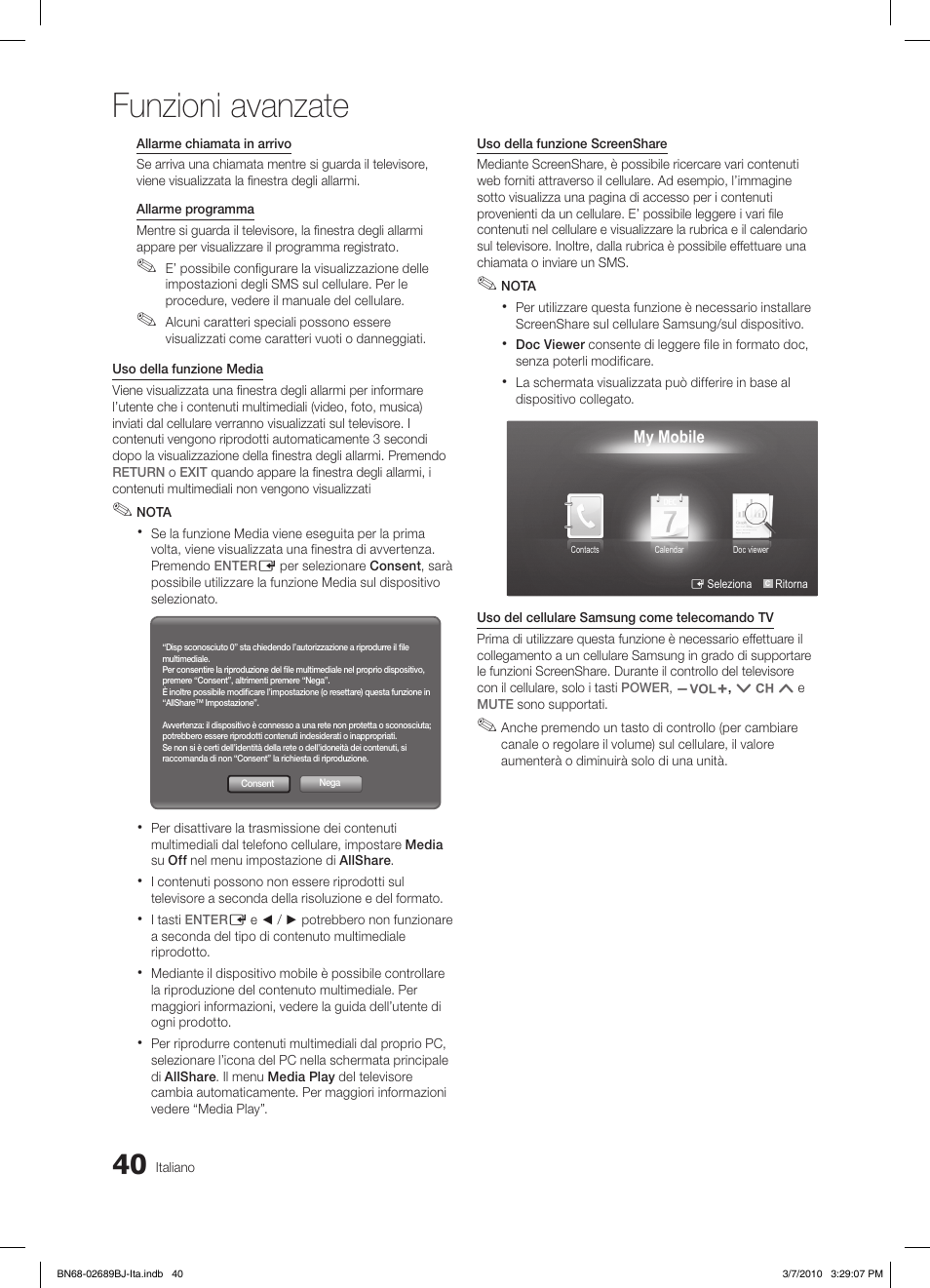 Funzioni avanzate | Samsung LE37C630K1W User Manual | Page 187 / 197