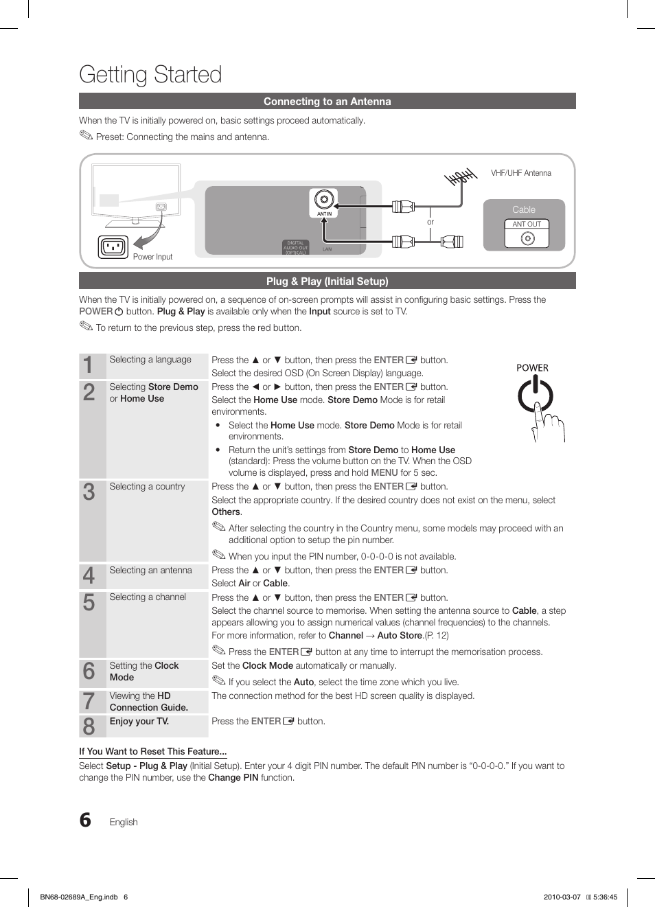 Getting started, S.mode p.mode | Samsung LE37C630K1W User Manual | Page 6 / 197