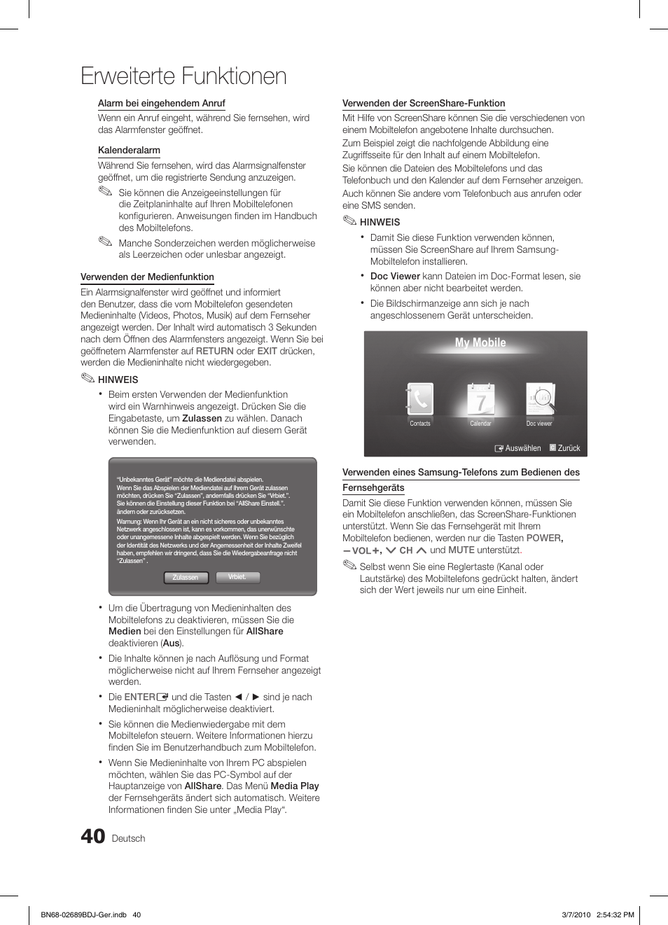 Erweiterte funktionen | Samsung LE37C630K1W User Manual | Page 89 / 197