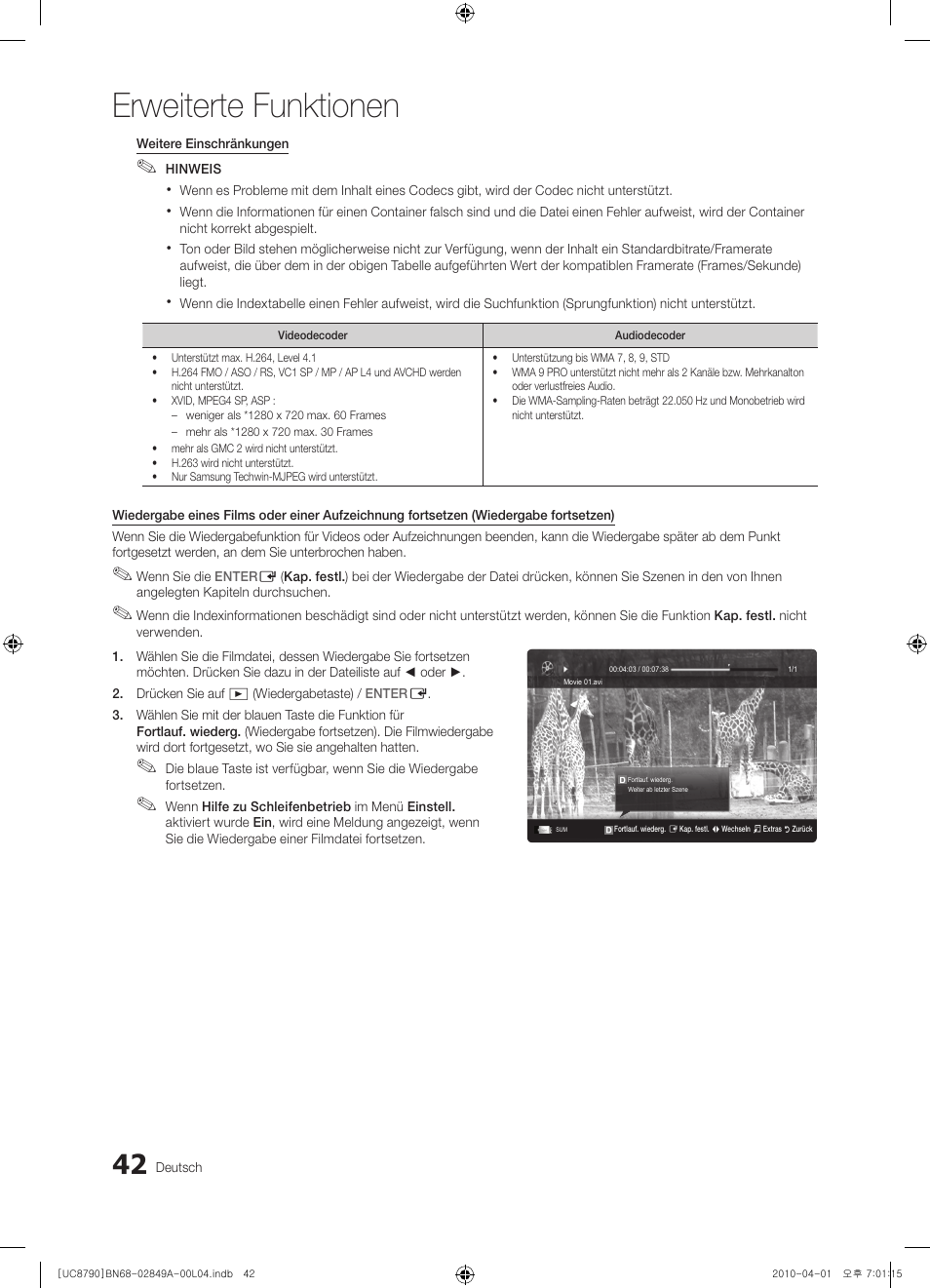 Erweiterte funktionen | Samsung UE46C8700XS User Manual | Page 106 / 258