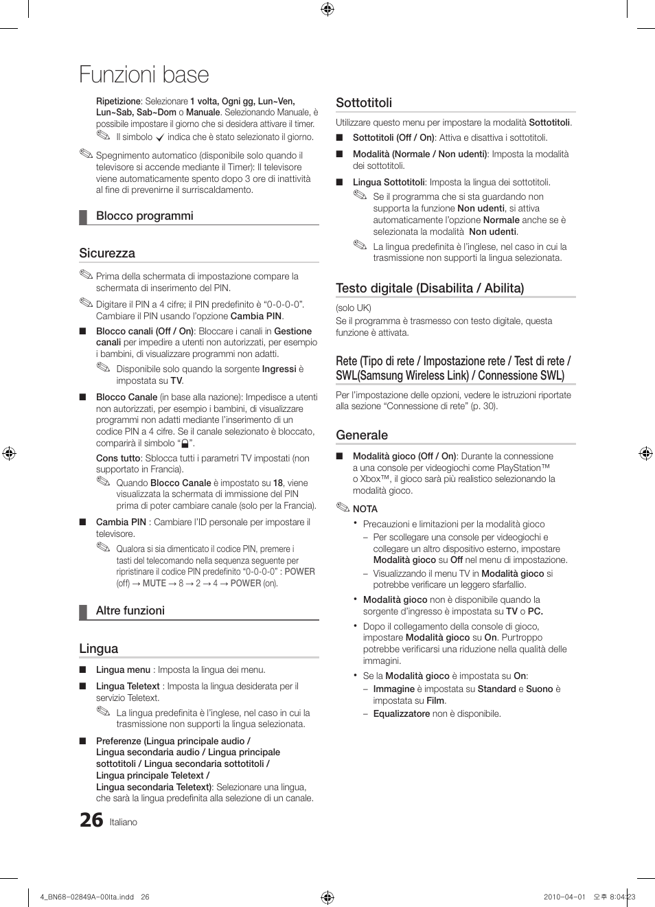 Funzioni base | Samsung UE46C8700XS User Manual | Page 218 / 258