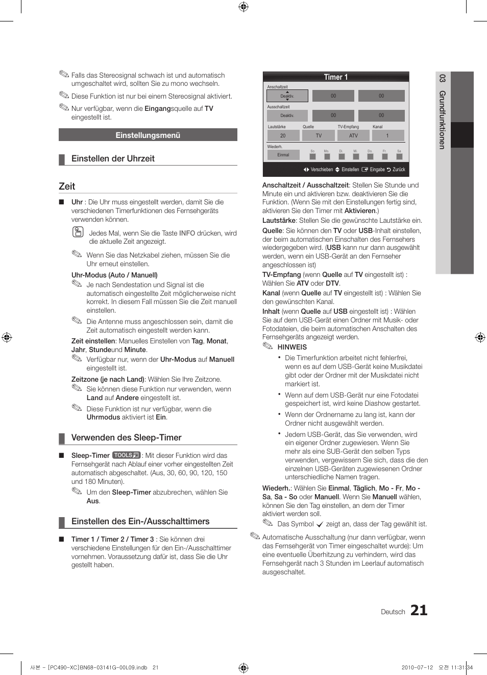 Zeit | Samsung PS50C490B3W User Manual | Page 105 / 382