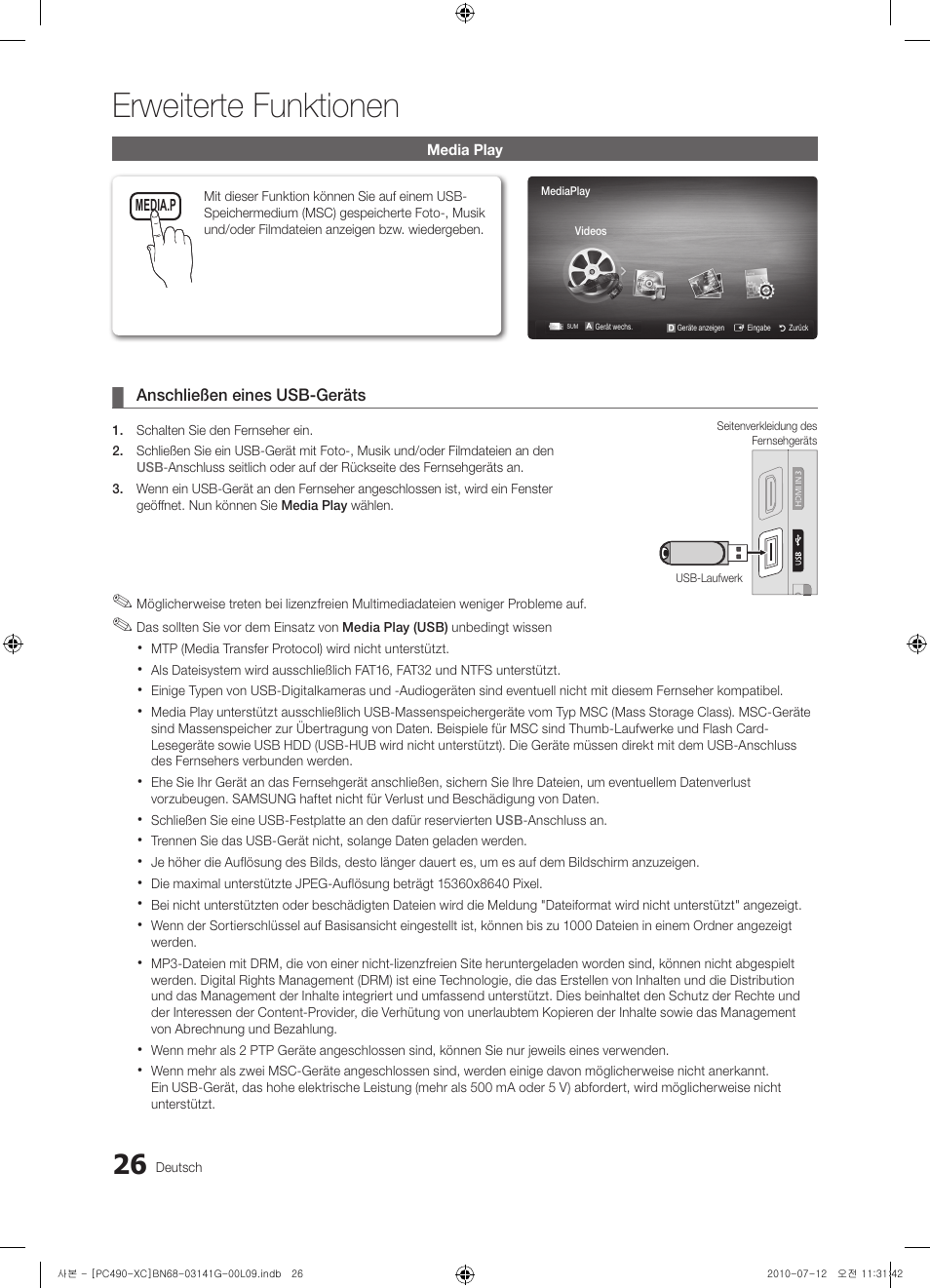 Erweiterte funktionen | Samsung PS50C490B3W User Manual | Page 110 / 382