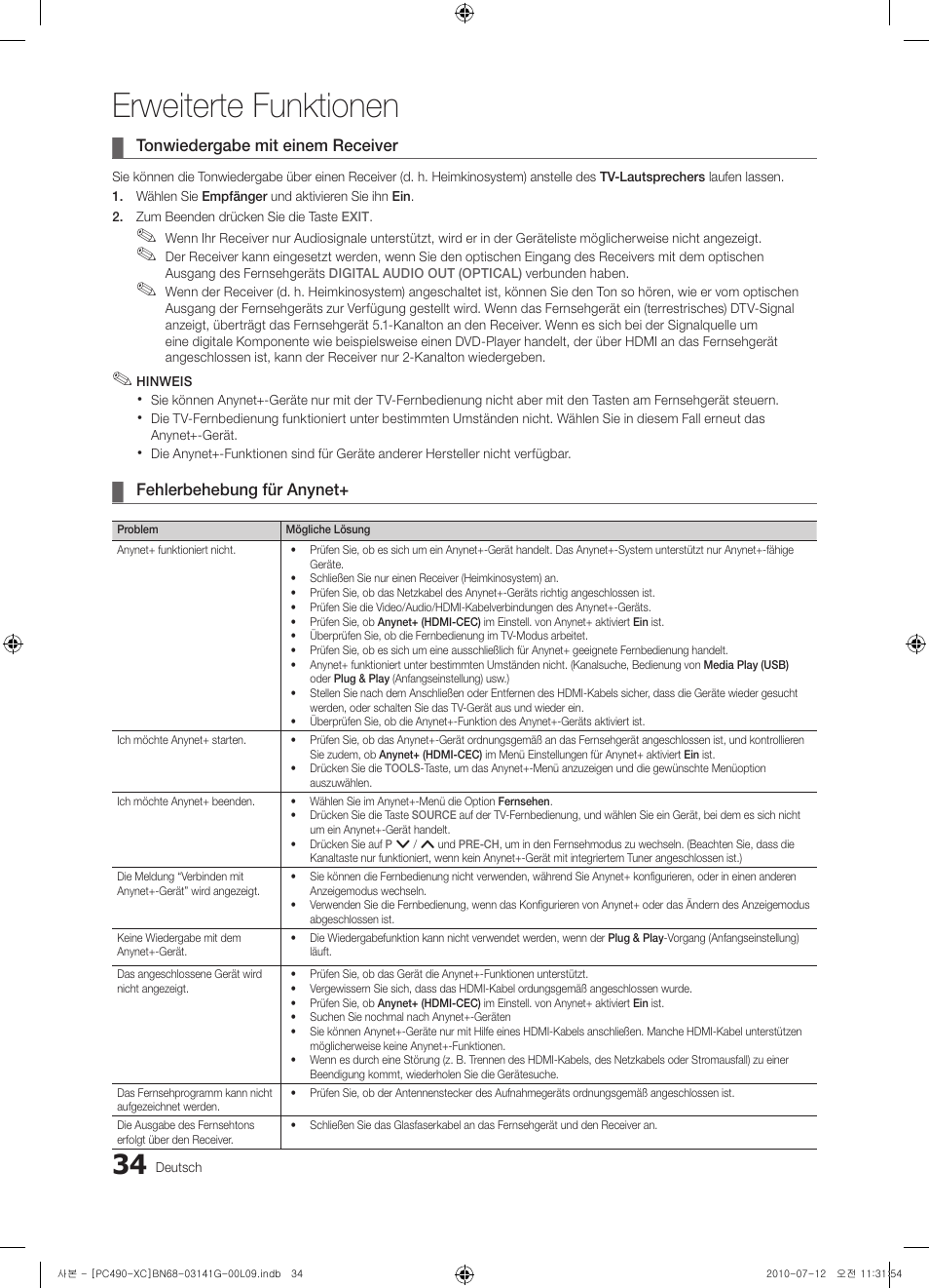 Erweiterte funktionen | Samsung PS50C490B3W User Manual | Page 118 / 382