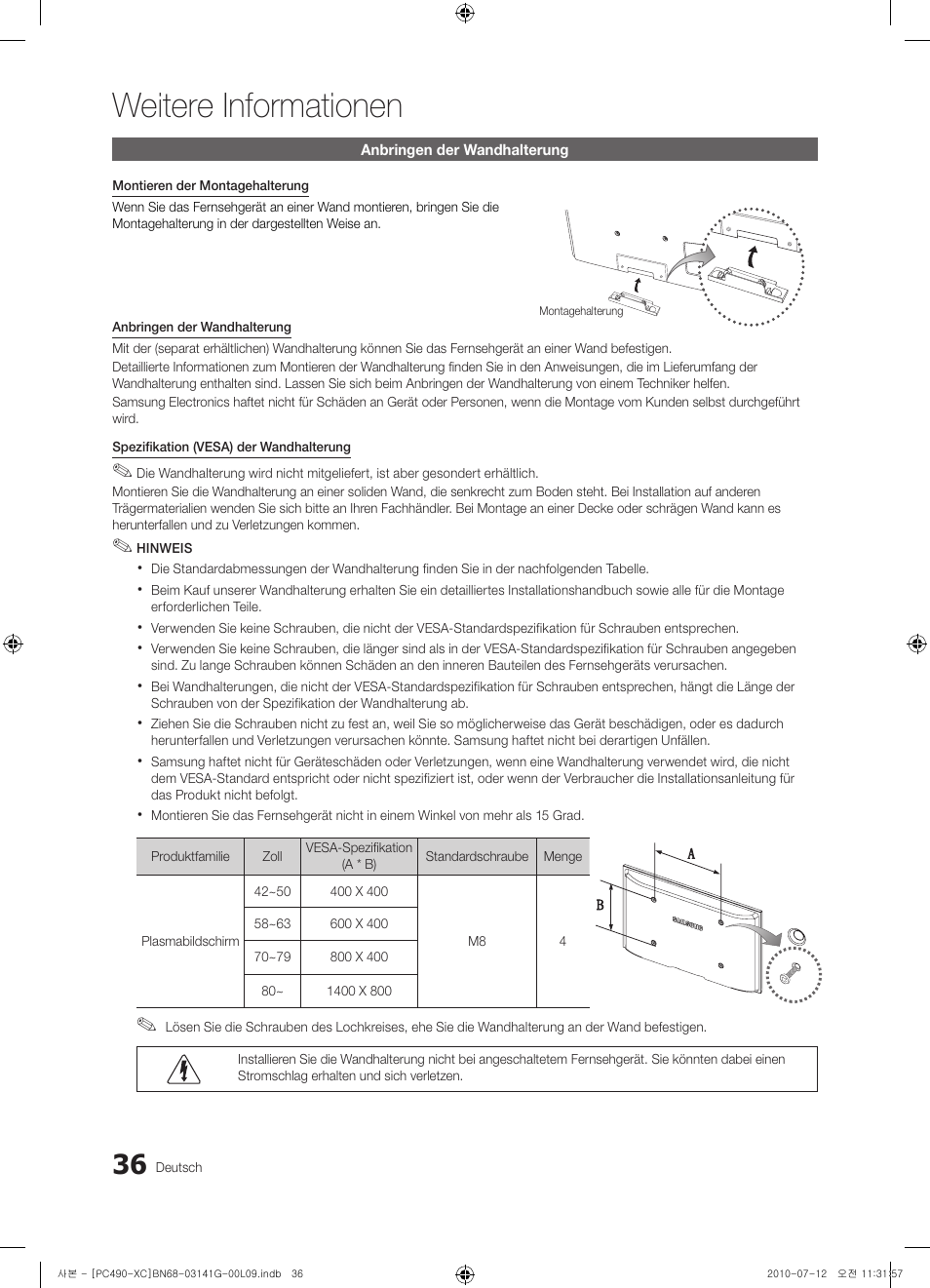 Weitere informationen | Samsung PS50C490B3W User Manual | Page 120 / 382