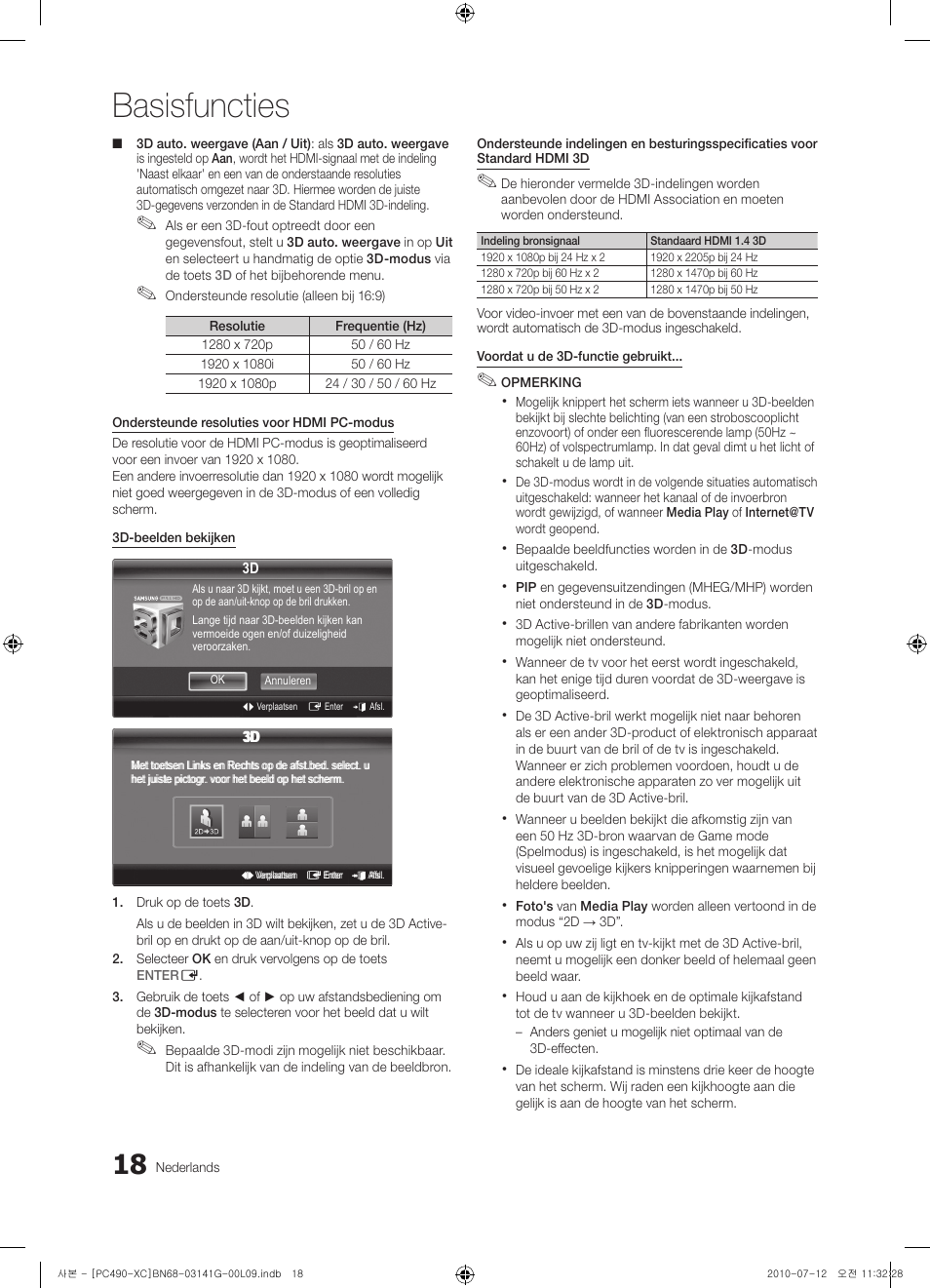 Basisfuncties | Samsung PS50C490B3W User Manual | Page 144 / 382