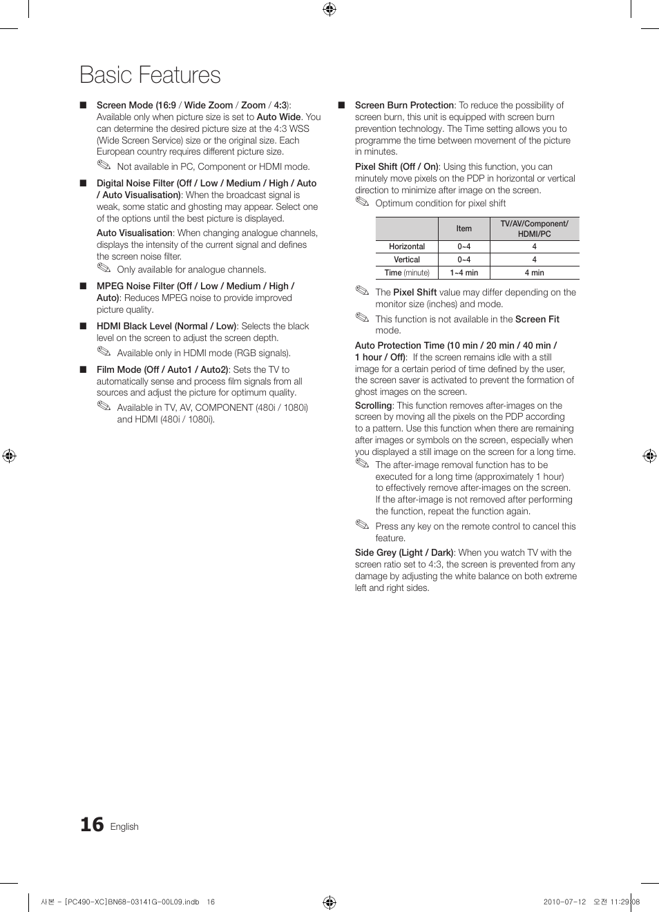 Basic features | Samsung PS50C490B3W User Manual | Page 16 / 382