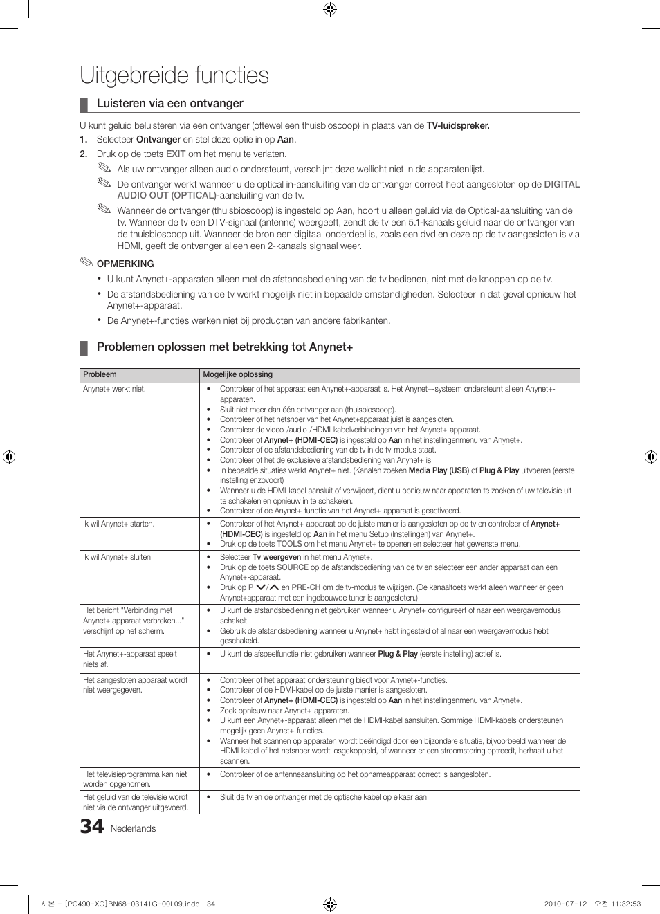 Uitgebreide functies | Samsung PS50C490B3W User Manual | Page 160 / 382