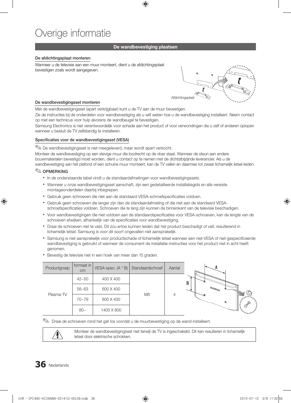 Overige informatie | Samsung PS50C490B3W User Manual | Page 162 / 382
