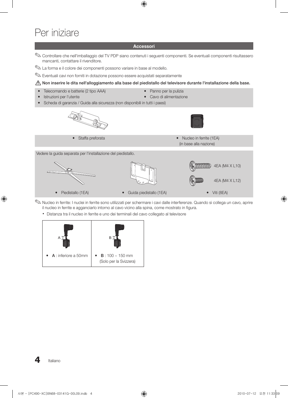 Per iniziare | Samsung PS50C490B3W User Manual | Page 172 / 382