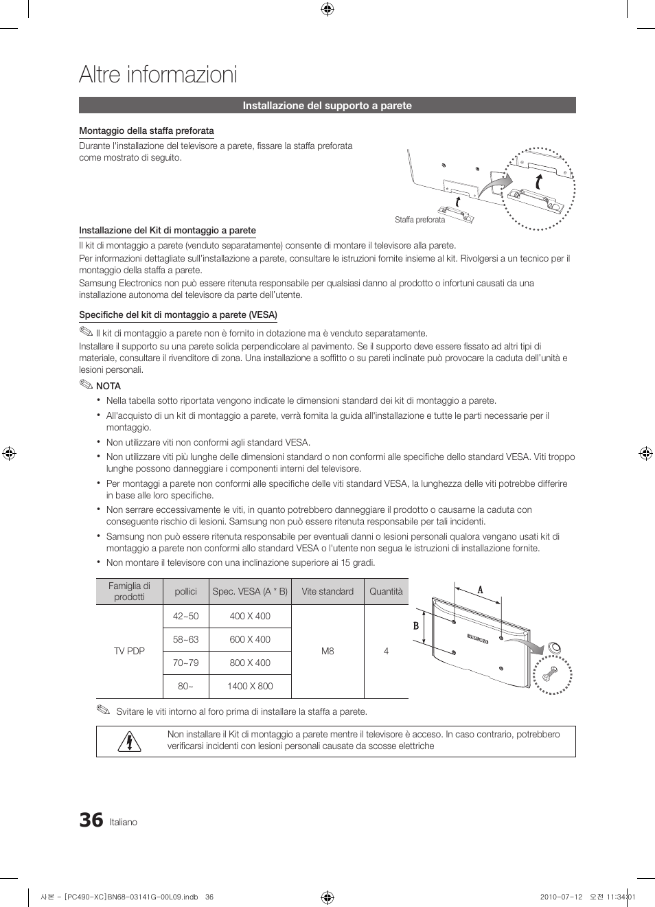 Altre informazioni | Samsung PS50C490B3W User Manual | Page 204 / 382