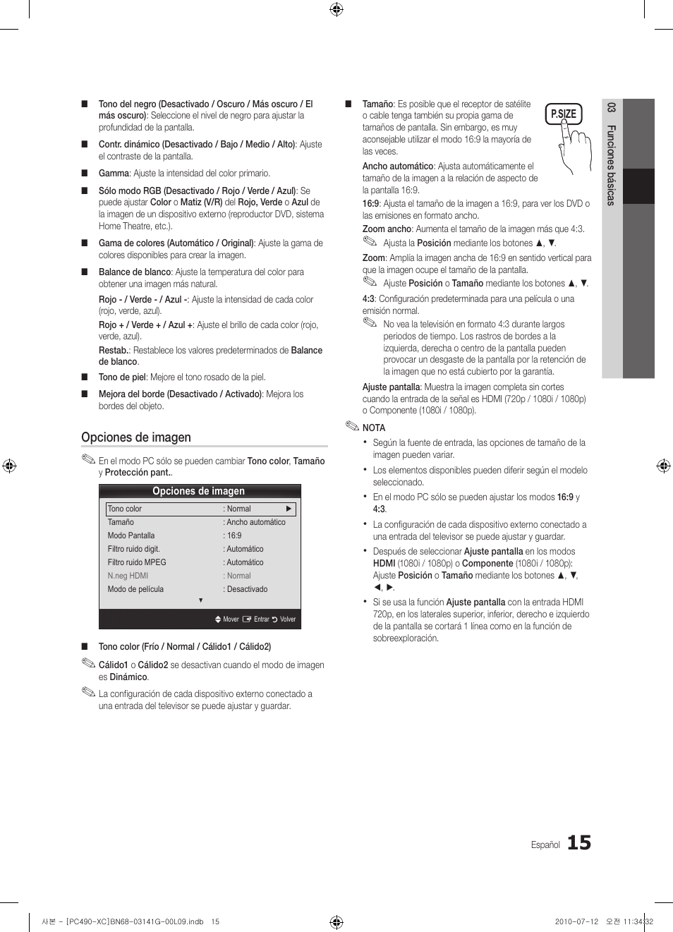 Opciones de imagen | Samsung PS50C490B3W User Manual | Page 227 / 382